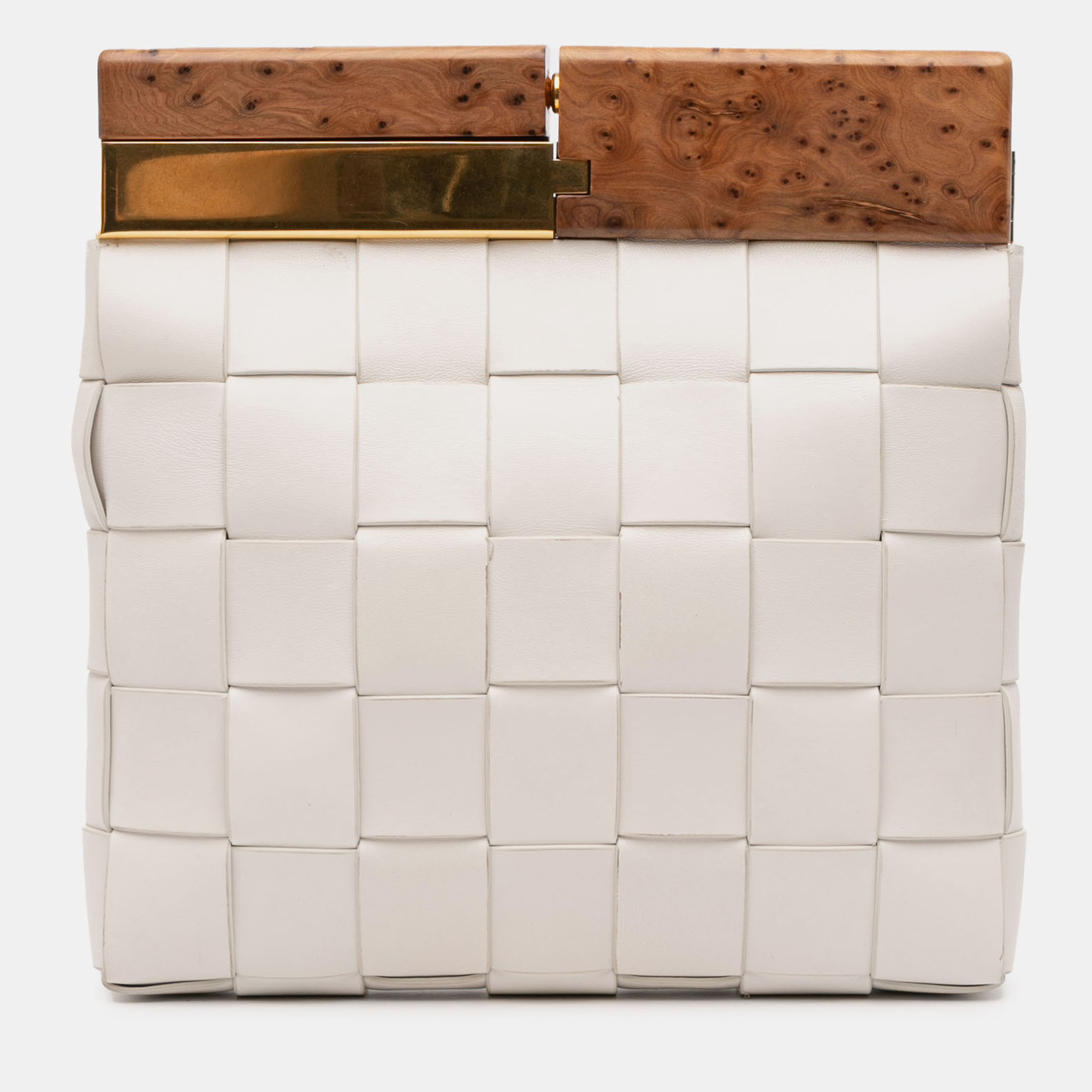 Pre-owned Bottega Veneta White Lambskin Maxi Intrecciato The Snap Clutch