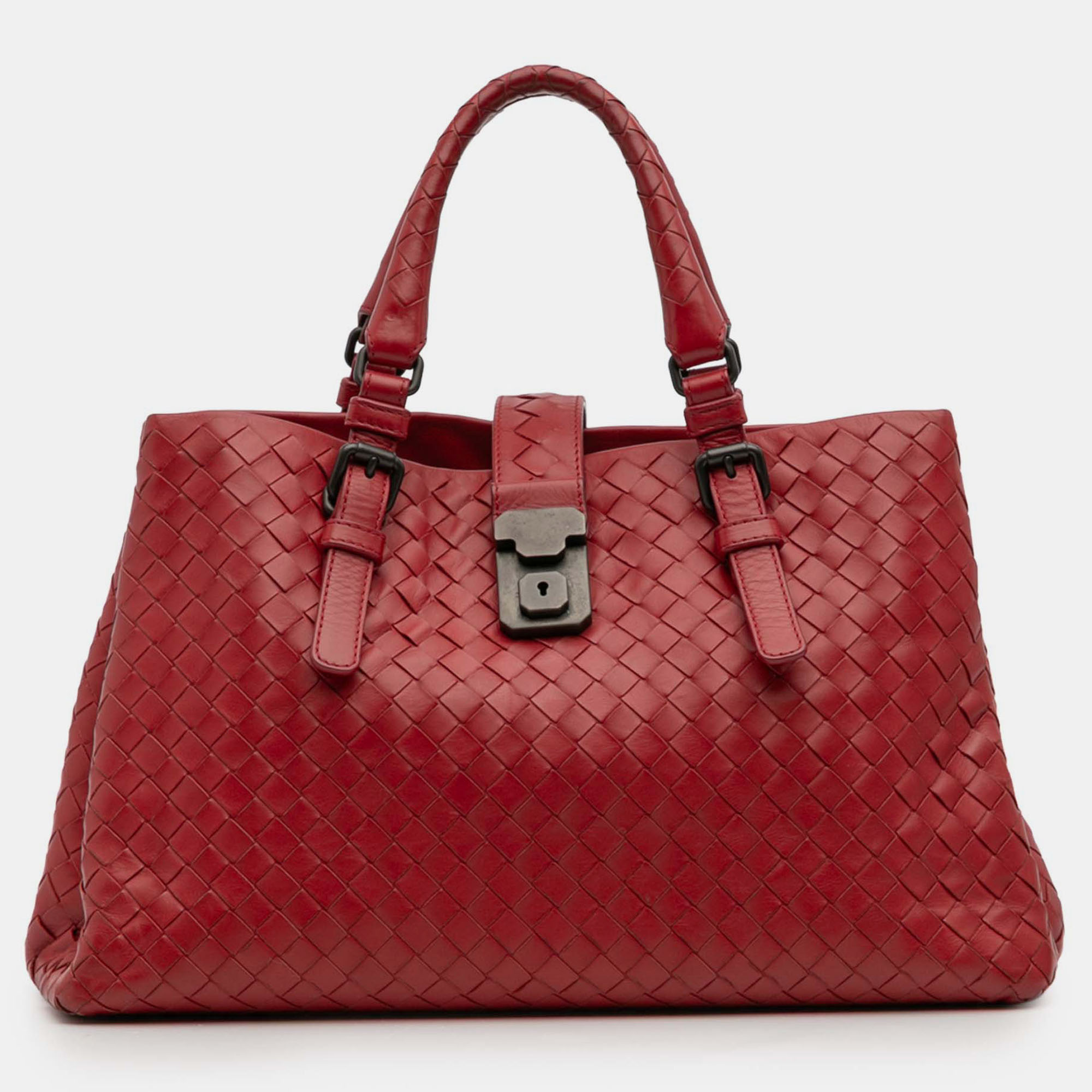 

Bottega Veneta Red Small Nappa Intrecciato Roma Satchel