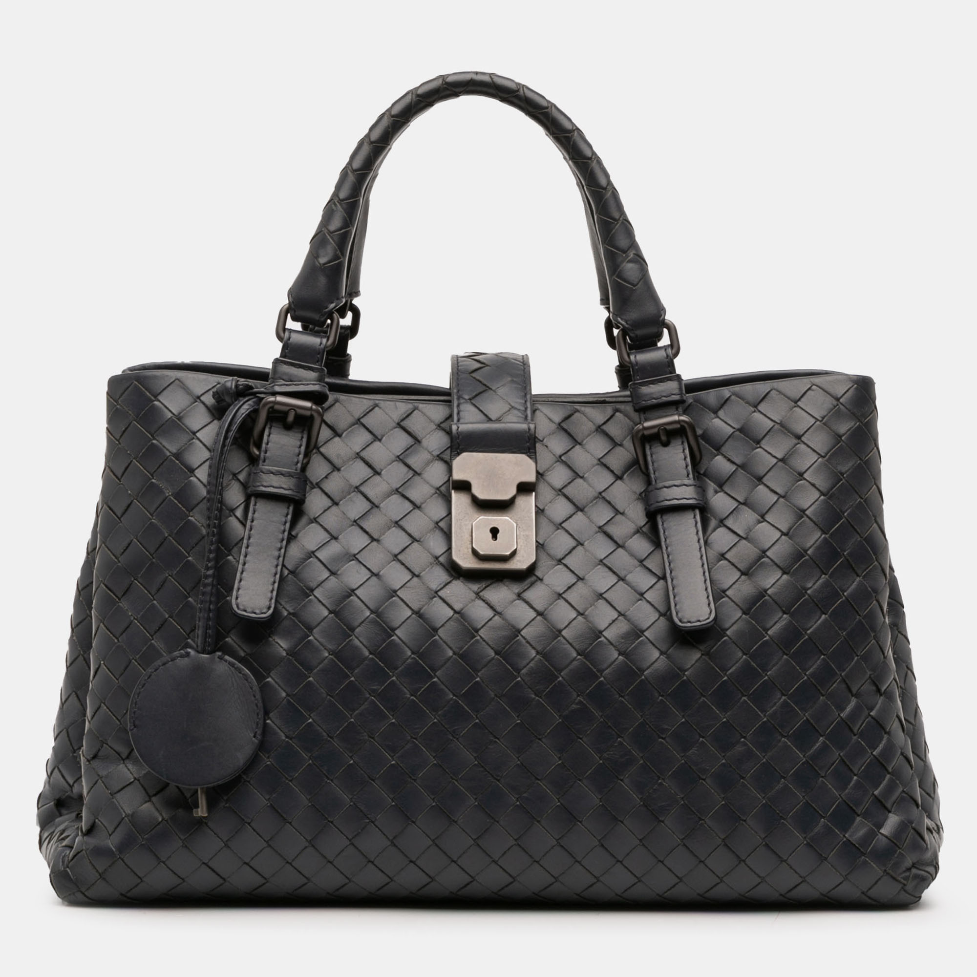 

Bottega Veneta Navy Blue Small Nappa Intrecciato Roma Satchel