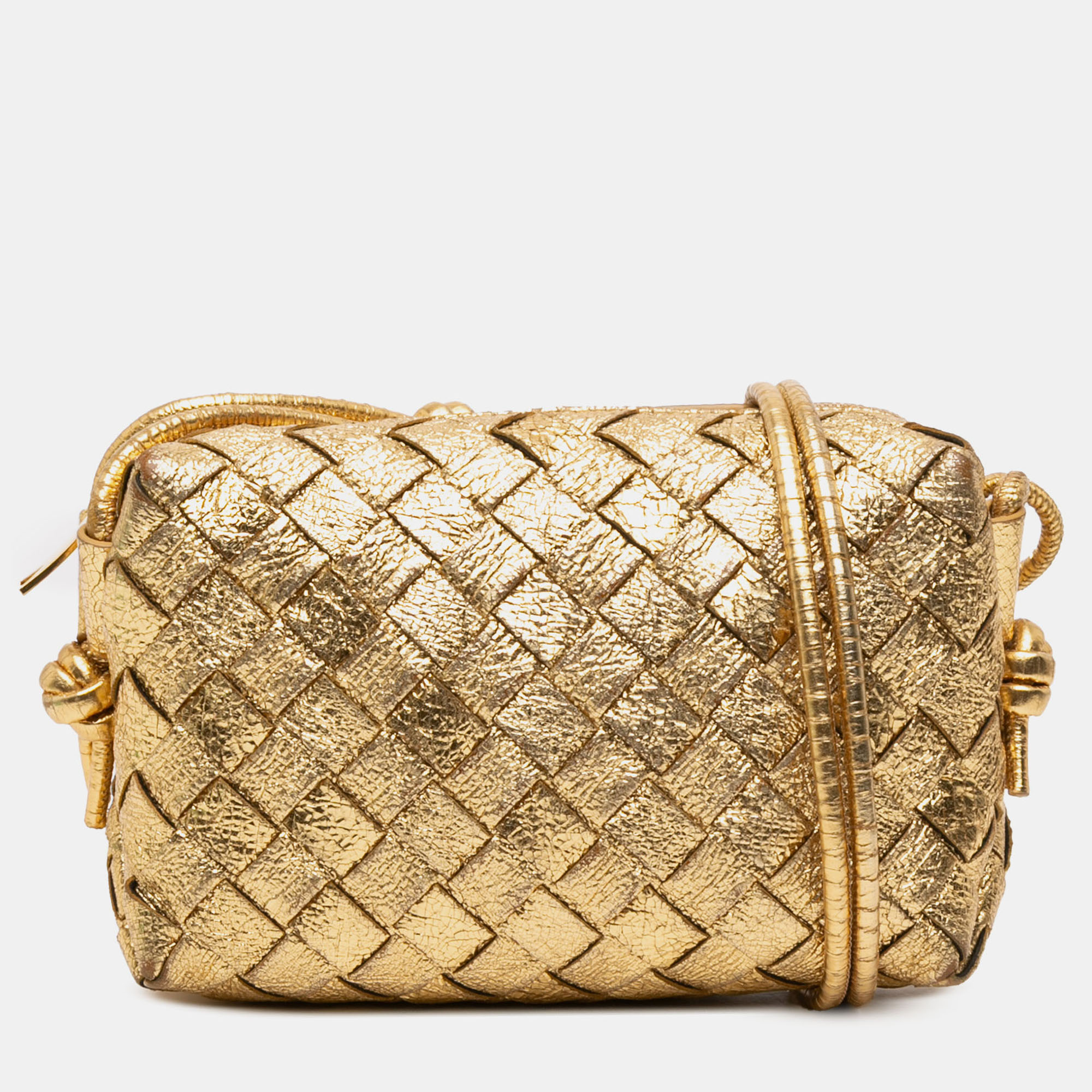 

Bottega Veneta Gold Mini Metallic Lambskin Intrecciato Loop Camera Bag