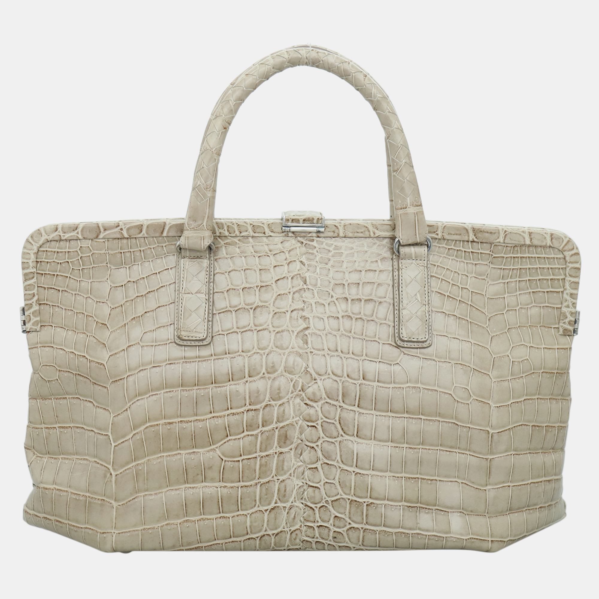 

Bottega Veneta Crocodile Top Handle Handbag, Cream