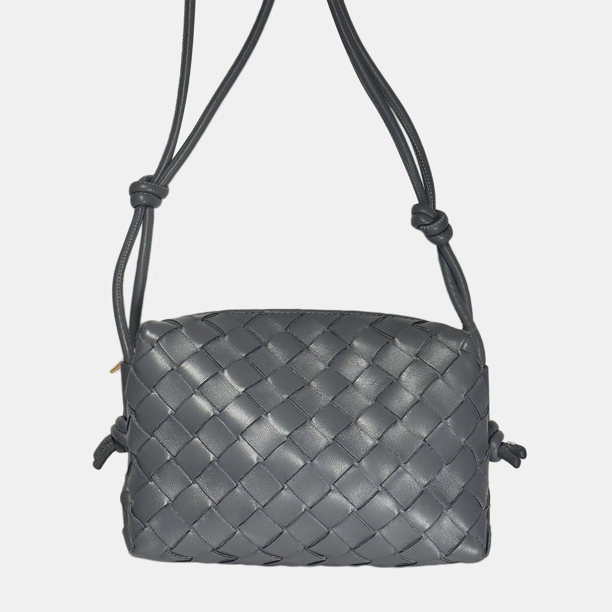 

Bottega Veneta Loop Mini Intrecciato Leather Crossbody Bag, Grey