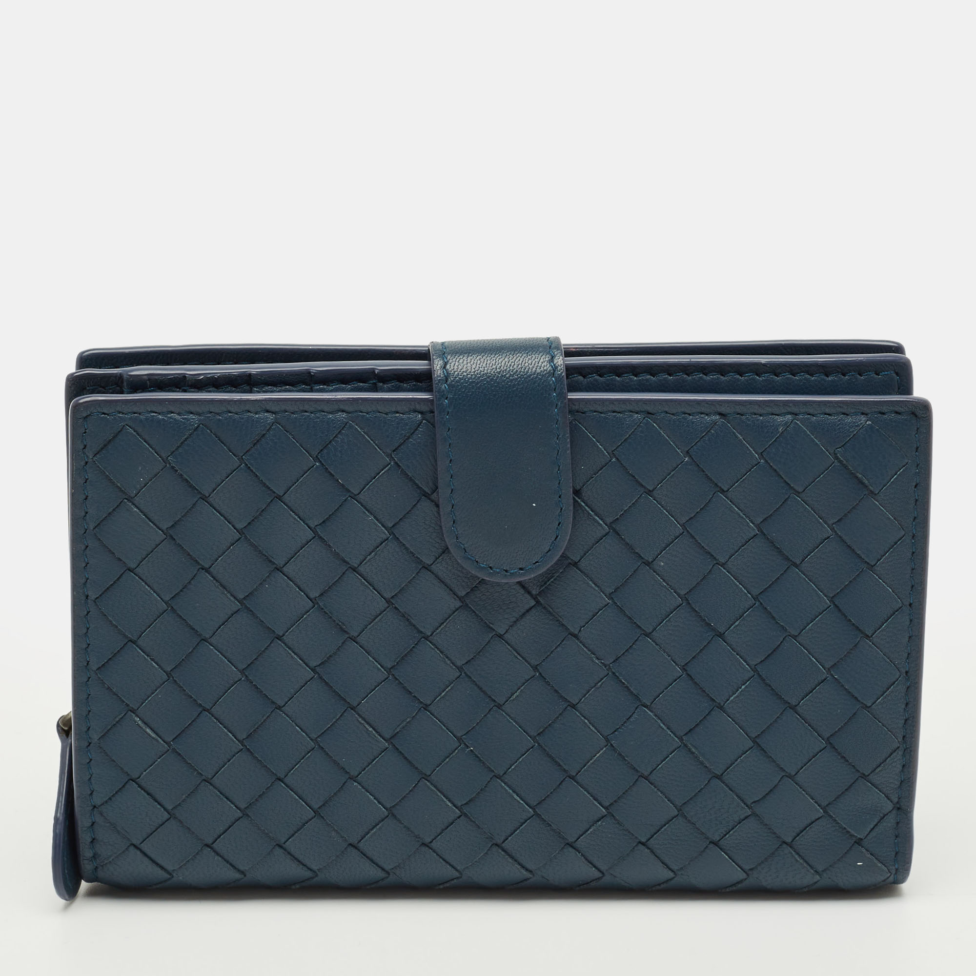 

Bottega Veneta Blue Intrecciato Leather French Wallet