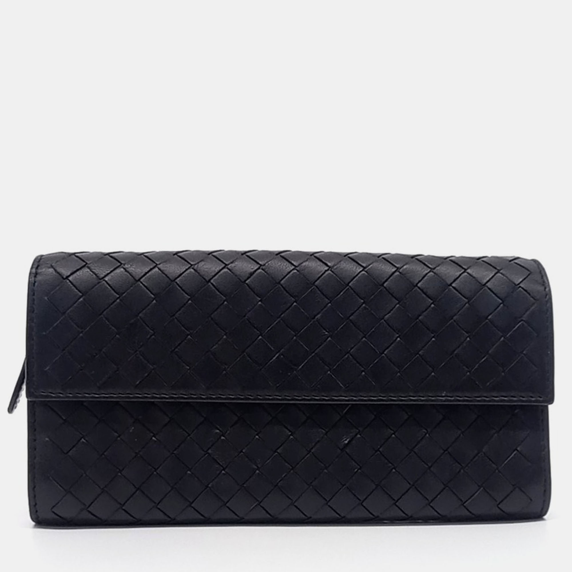 

Bottega Veneta Black Leather Mesh Long Wallet