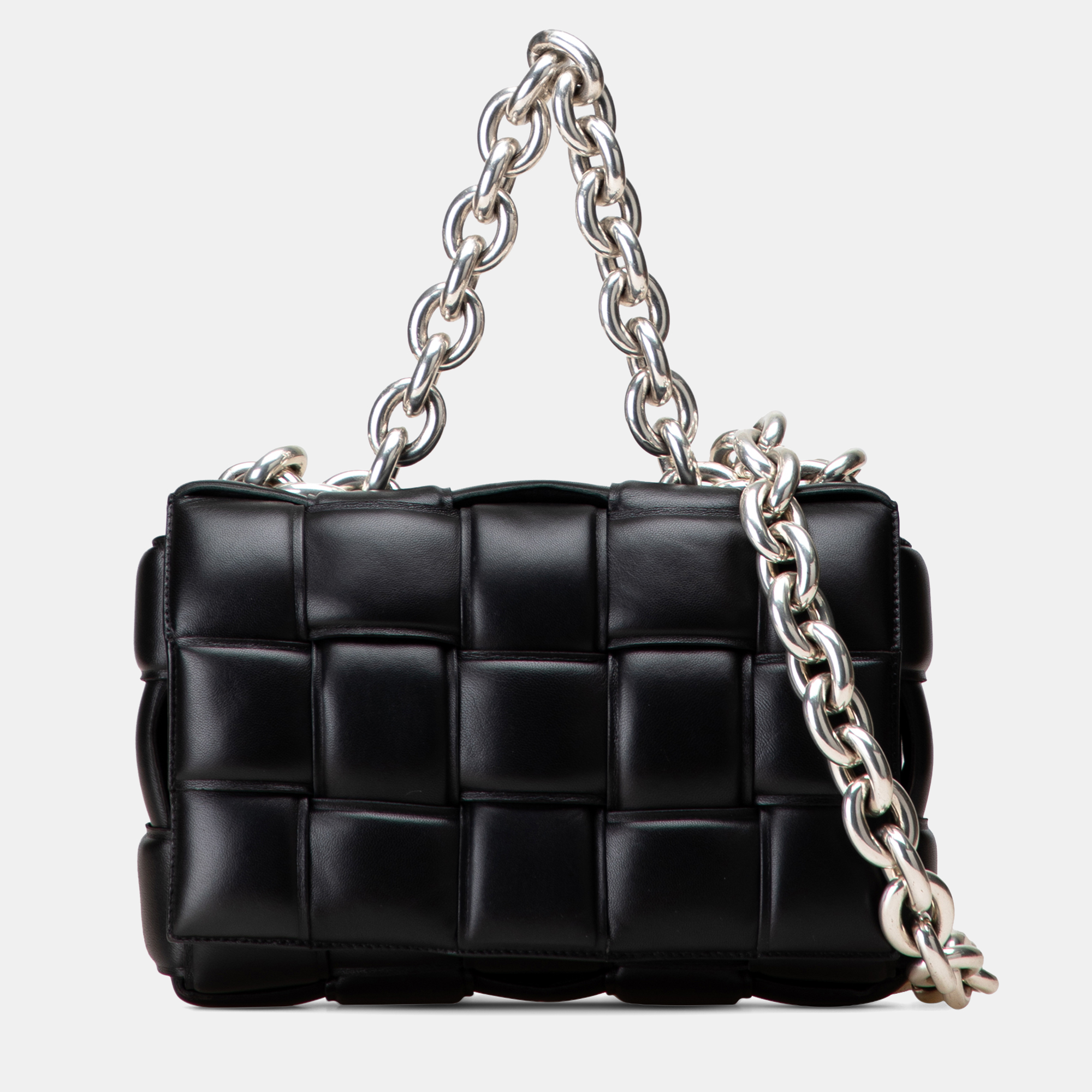 

Bottega Veneta Black Nappa Intrecciato Padded Chain Cassette Satchel