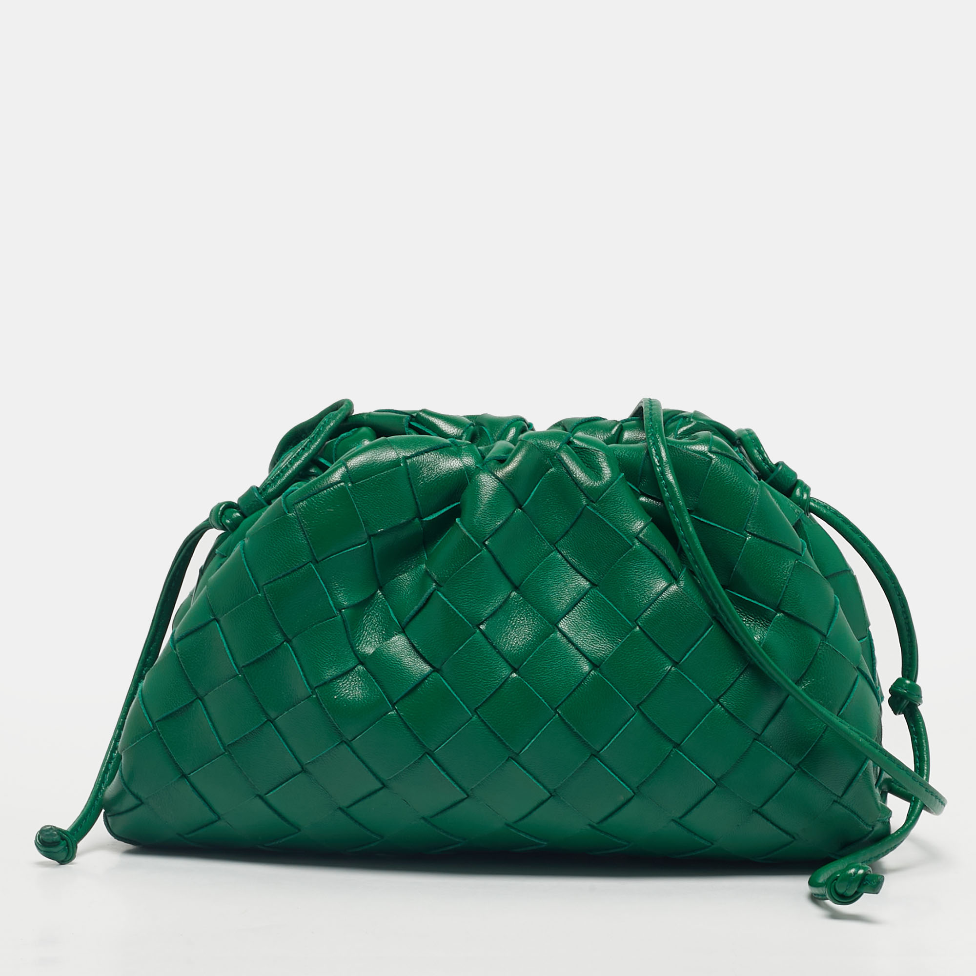 Pre-owned Bottega Veneta Green Intrecciato Leather Mini The Pouch Bag