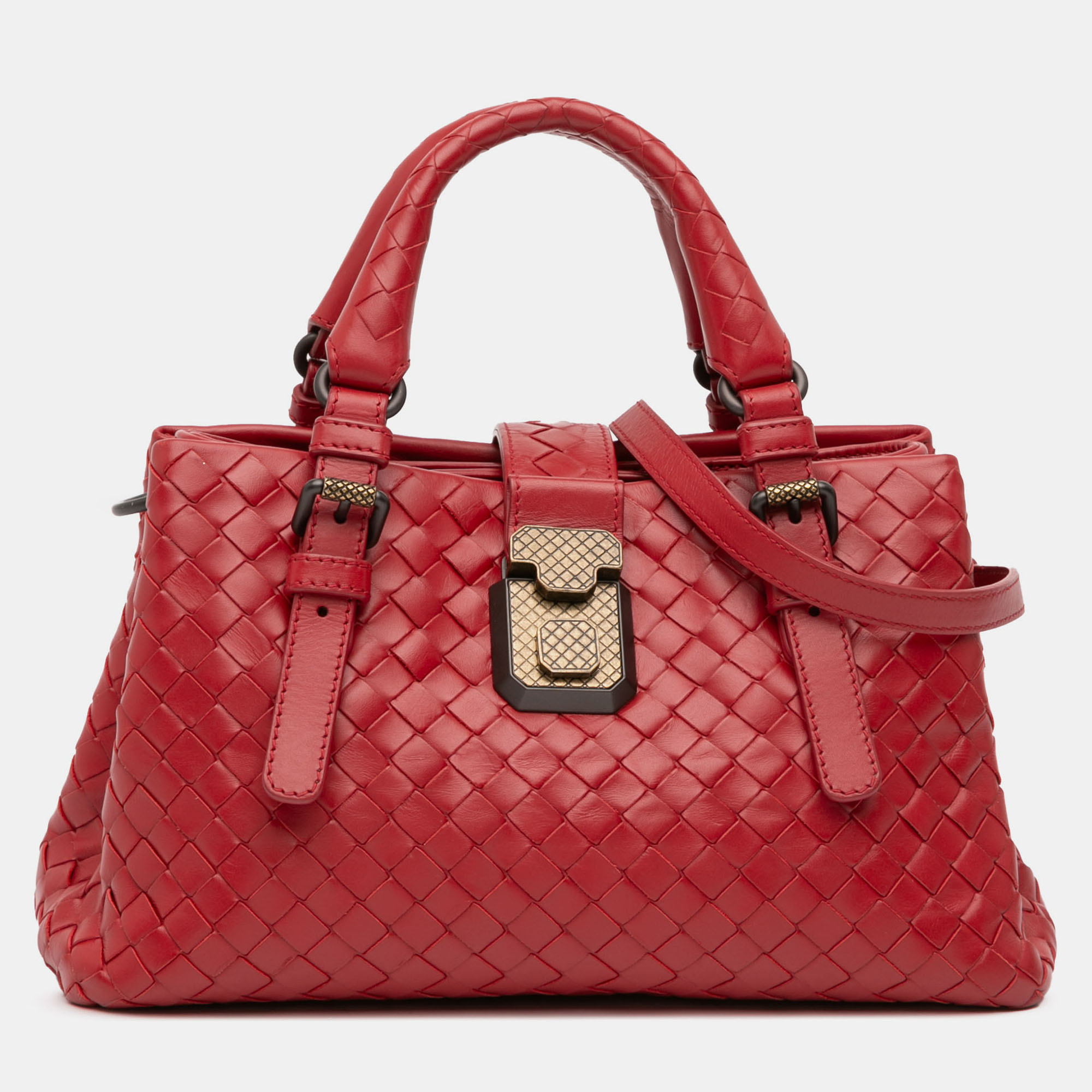 

Bottega Veneta Red Mini Nappa Intrecciato Roma Satchel