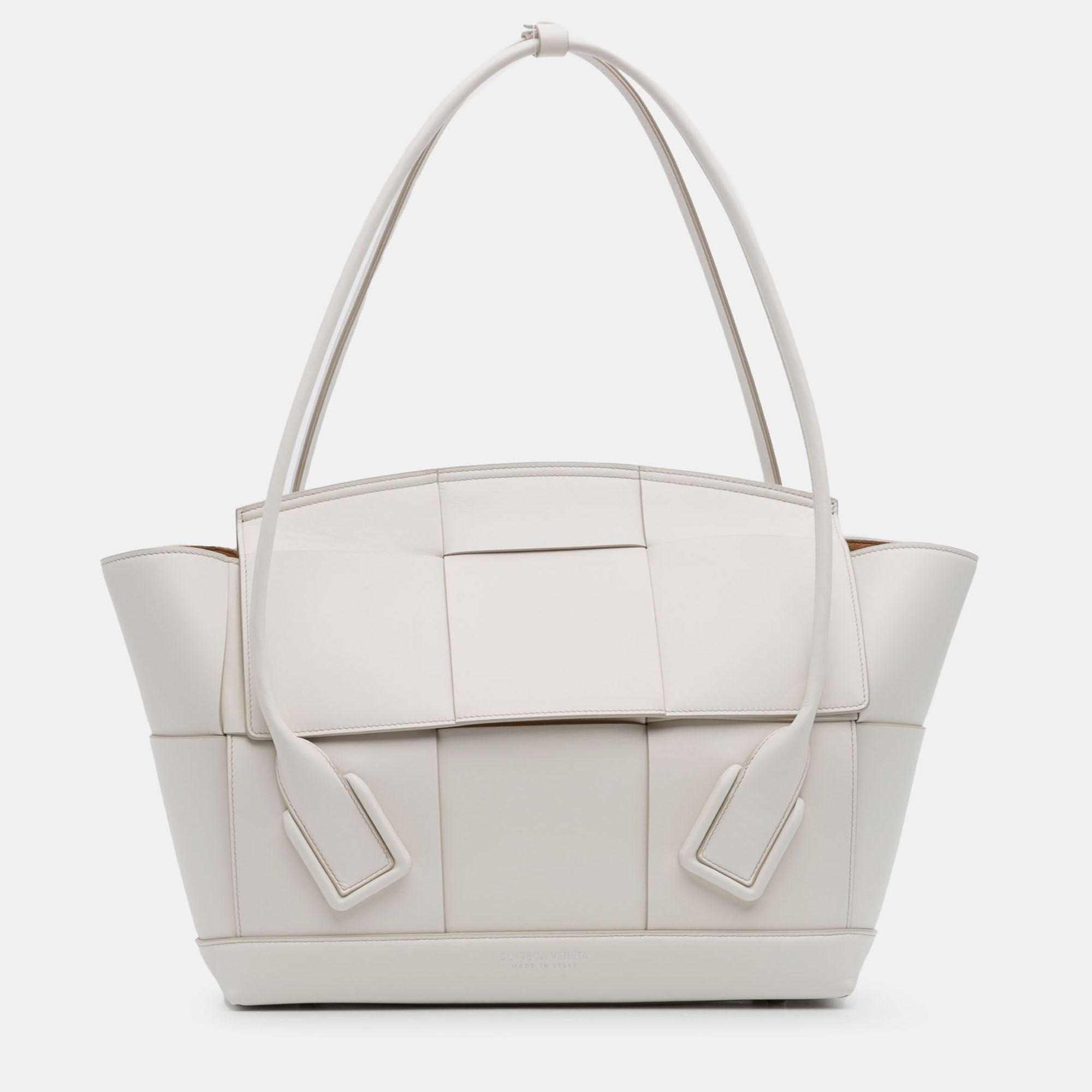 Pre-owned Bottega Veneta White Medium Calfskin Maxi Intrecciato Arco Bag