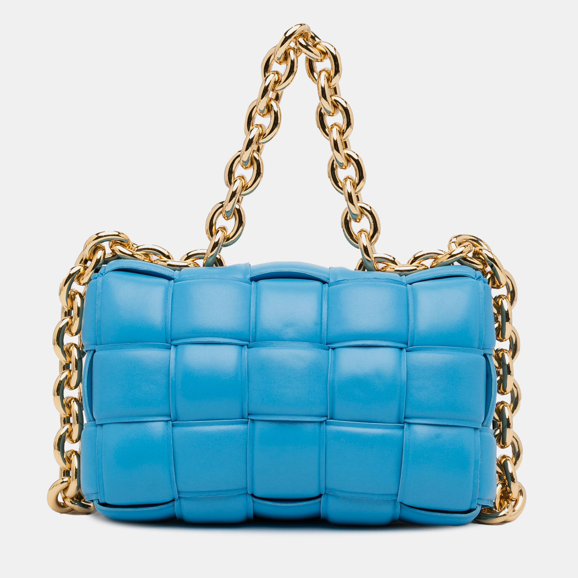 

Bottega Veneta Blue Nappa Intrecciato Padded Chain Cassette Satchel