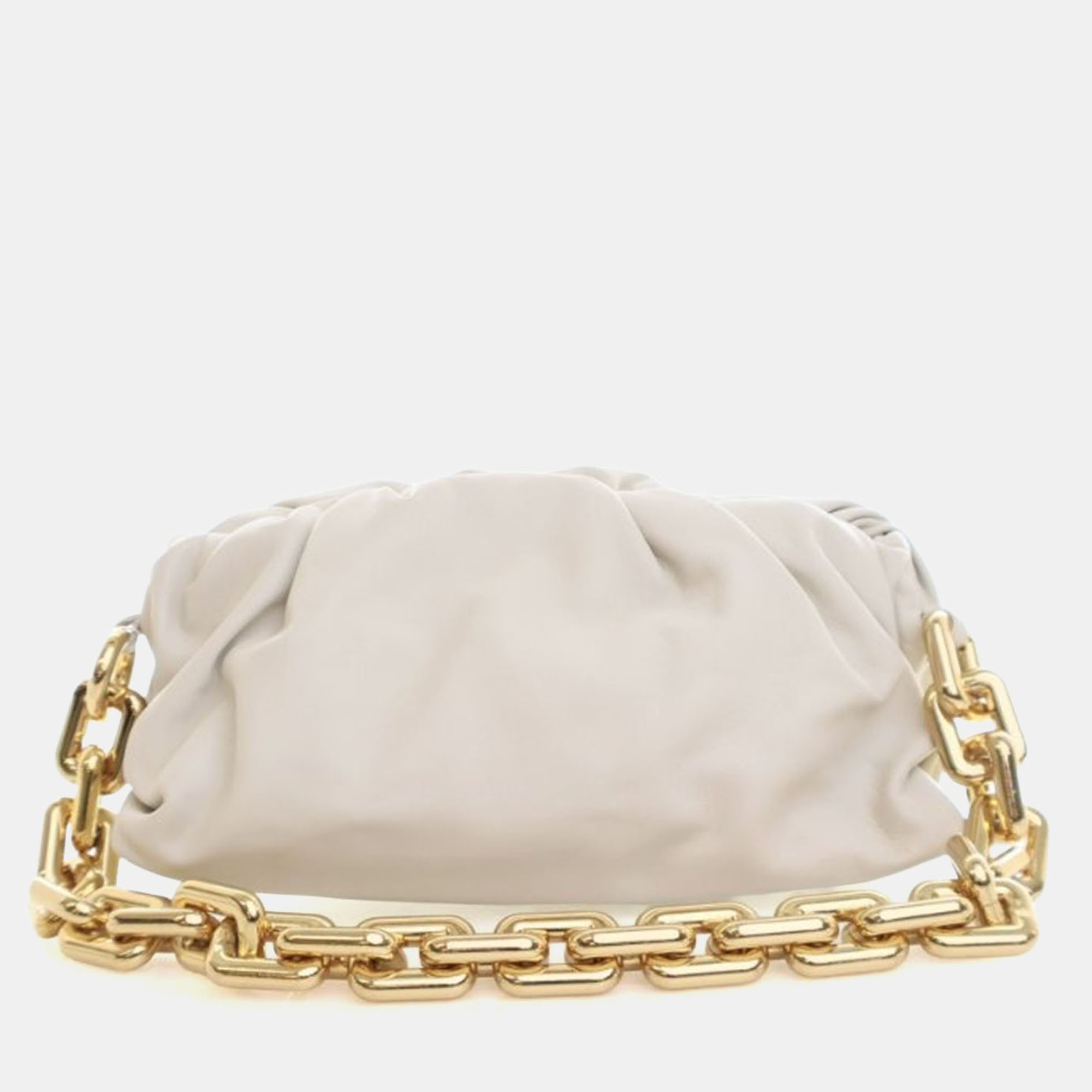 Pre-owned Bottega Veneta White Lambskin The Chain Pouch