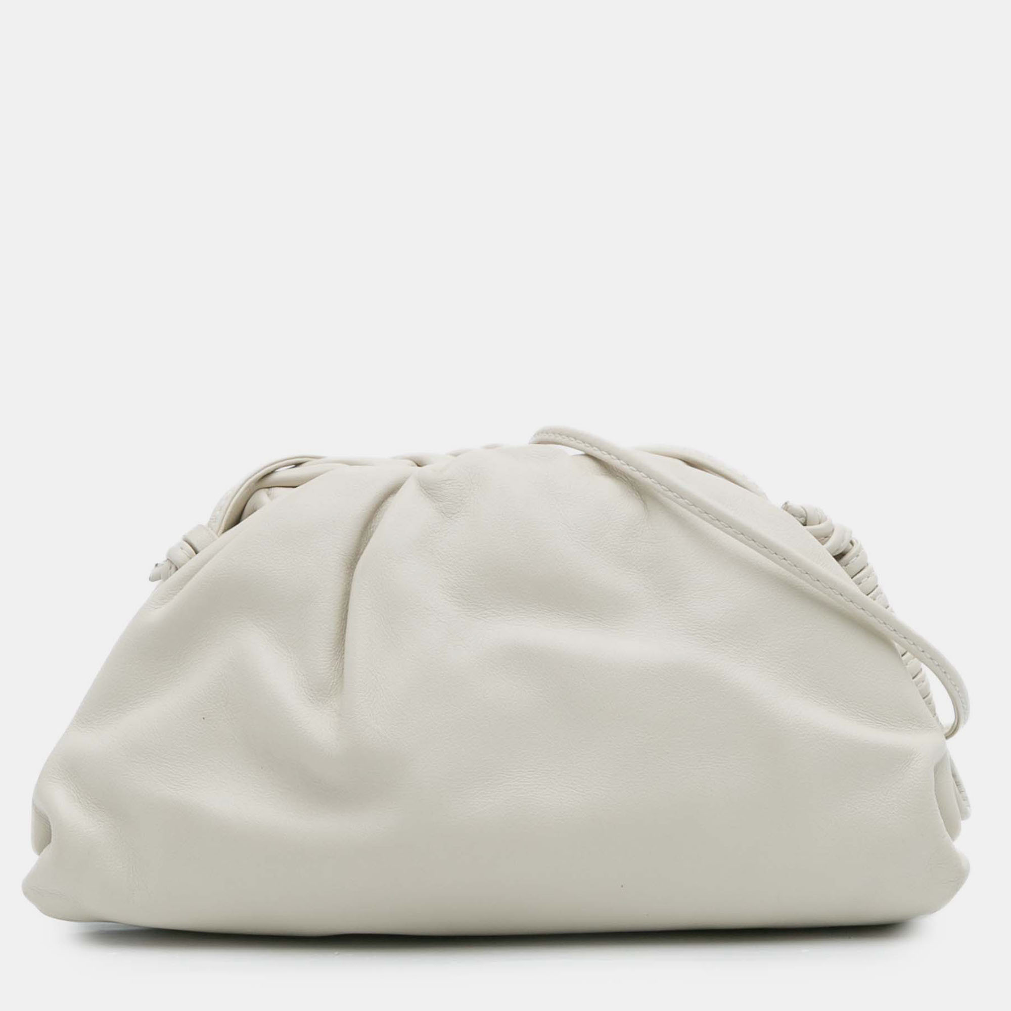 Pre-owned Bottega Veneta White Lambskin The Mini Pouch Crossbody