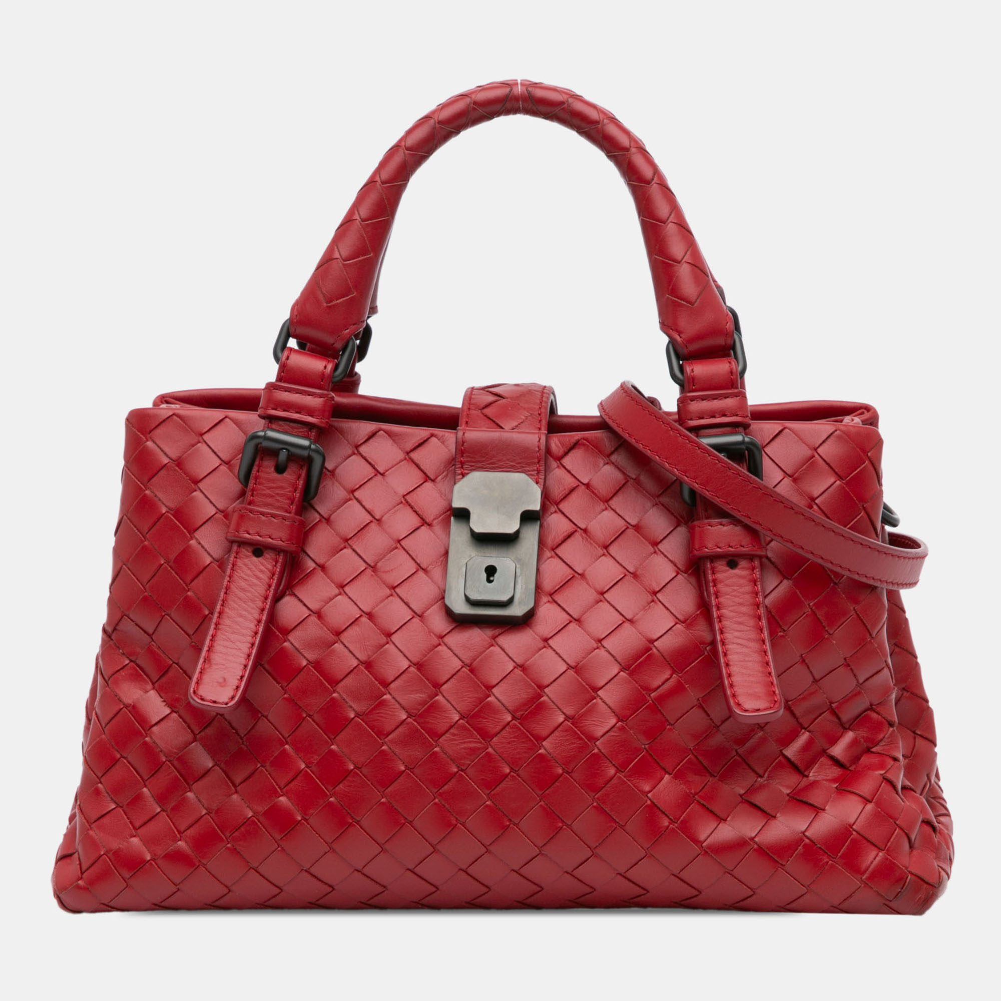 

Bottega Veneta Red Mini Nappa Intrecciato Roma Satchel