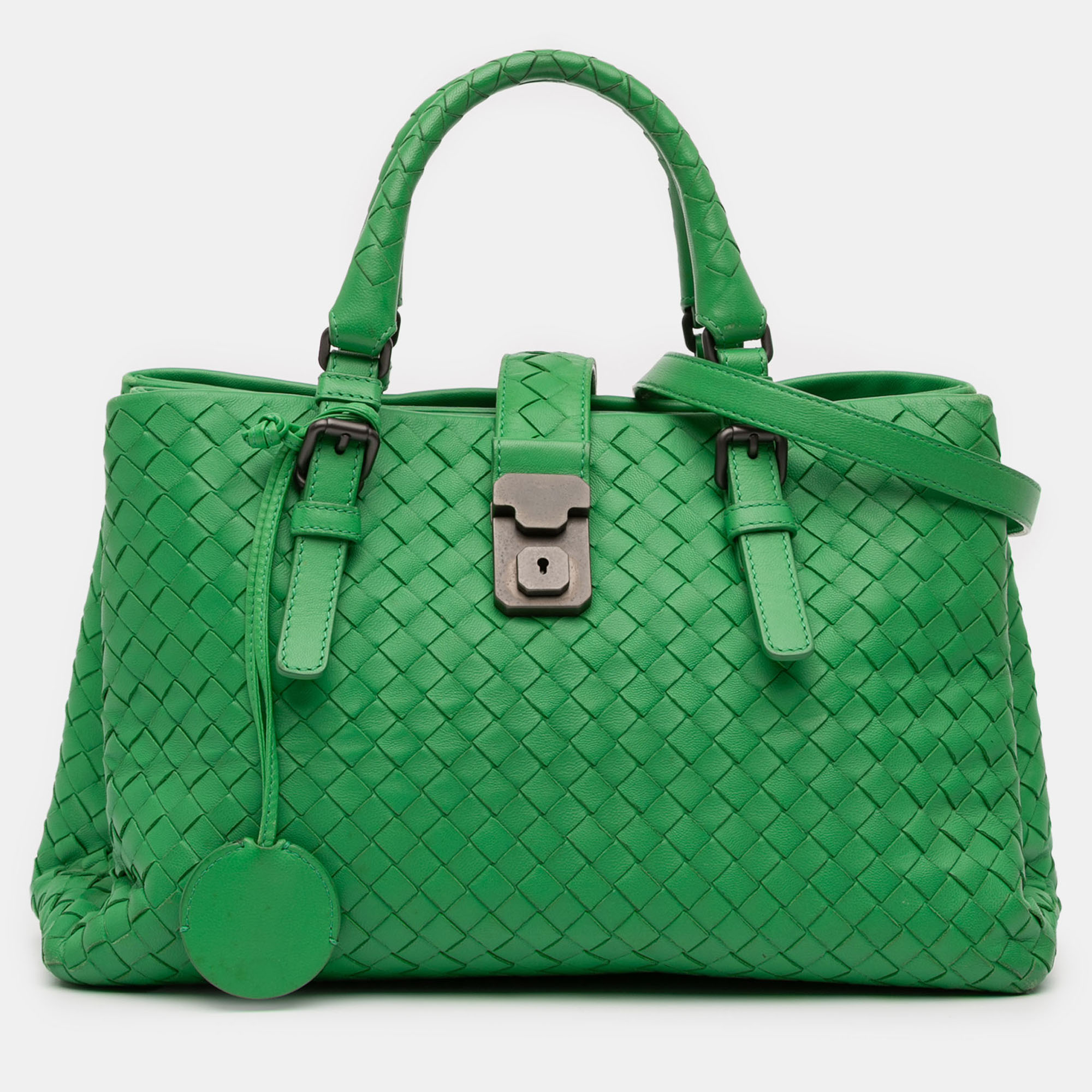 

Bottega Veneta Green Small Nappa Intrecciato Roma Satchel