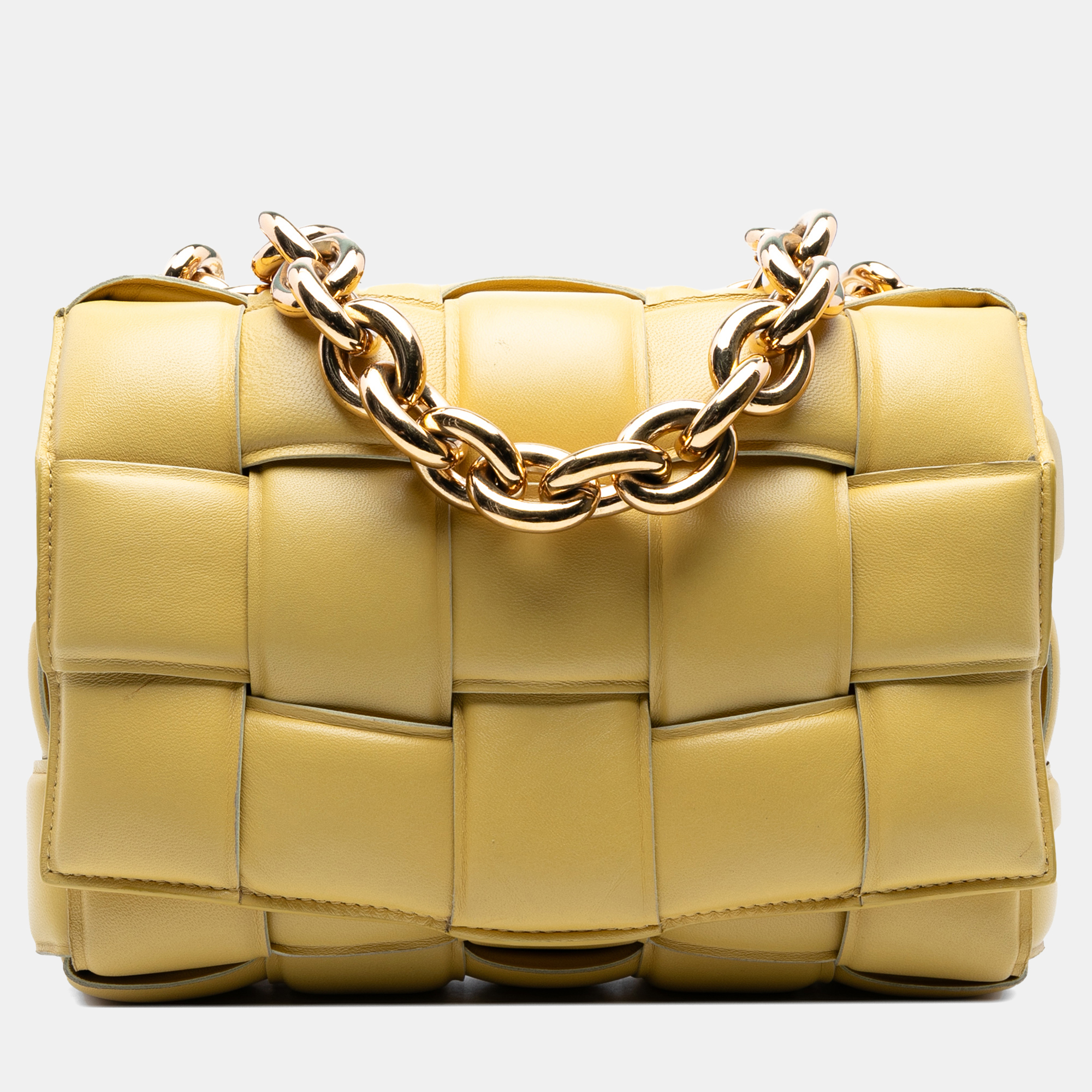 

Bottega Veneta Yellow Nappa Intrecciato Padded Chain Cassette Satchel