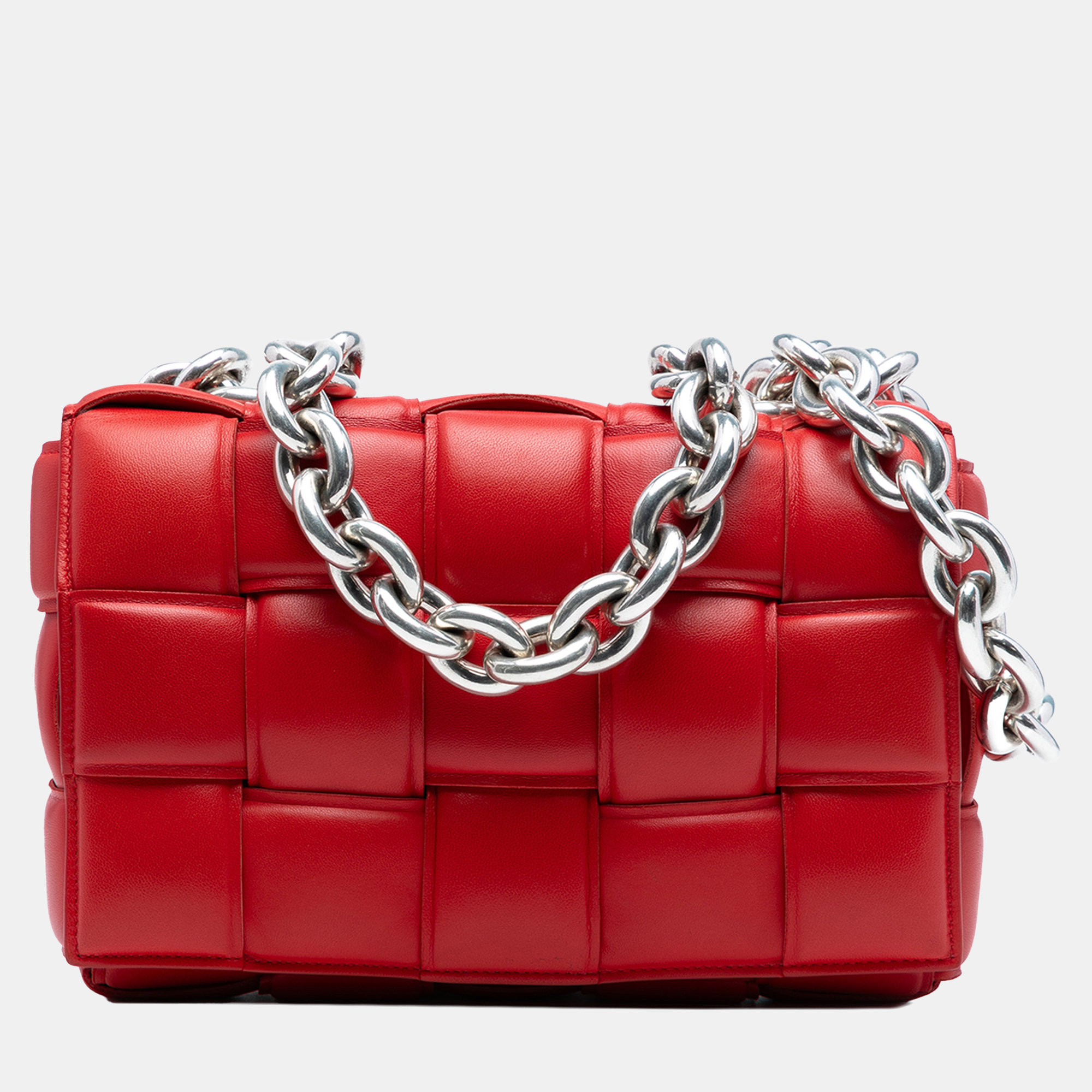 

Bottega Veneta Red Nappa Intrecciato Padded Chain Cassette Satchel