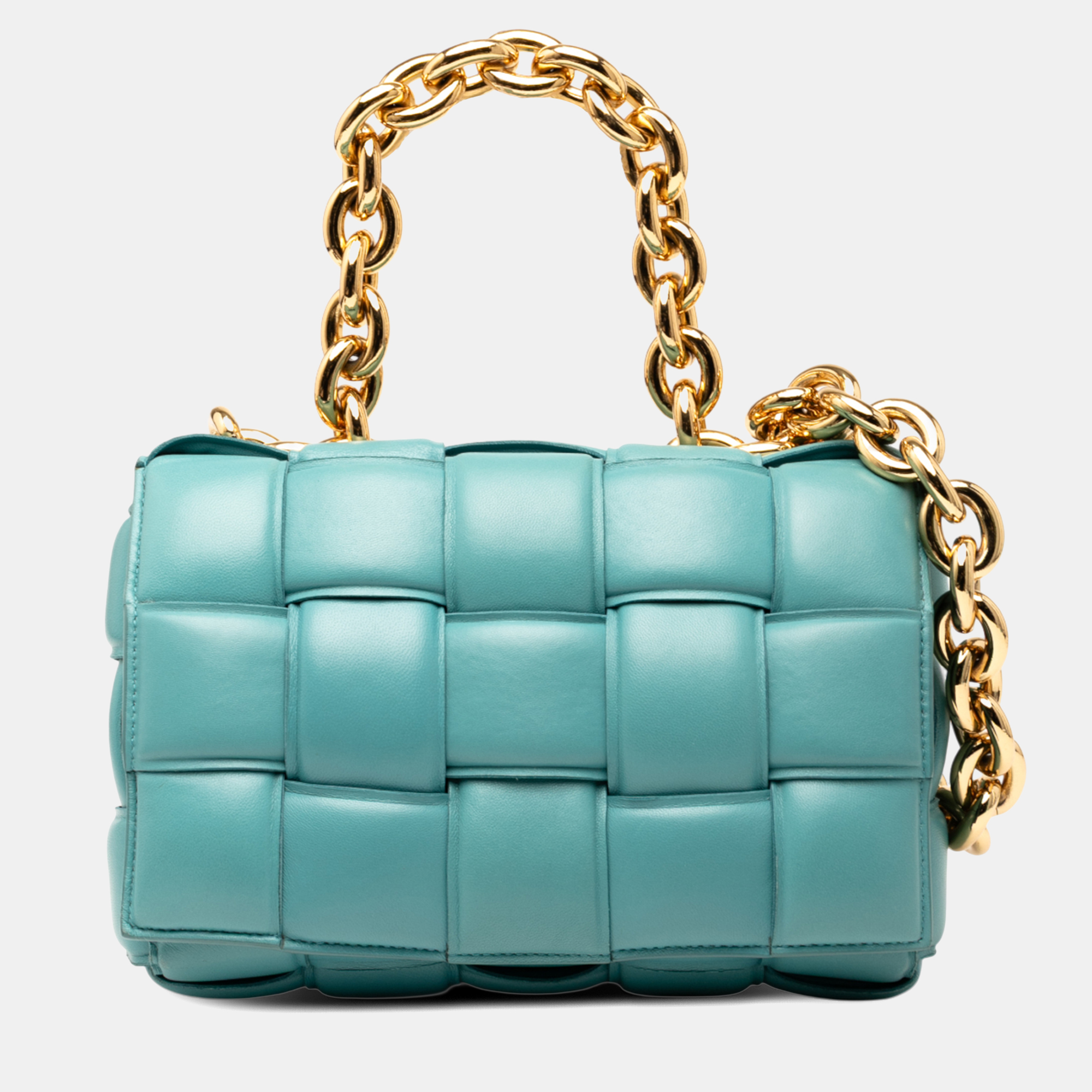 

Bottega Veneta Blue Nappa Intrecciato Padded Chain Cassette Satchel