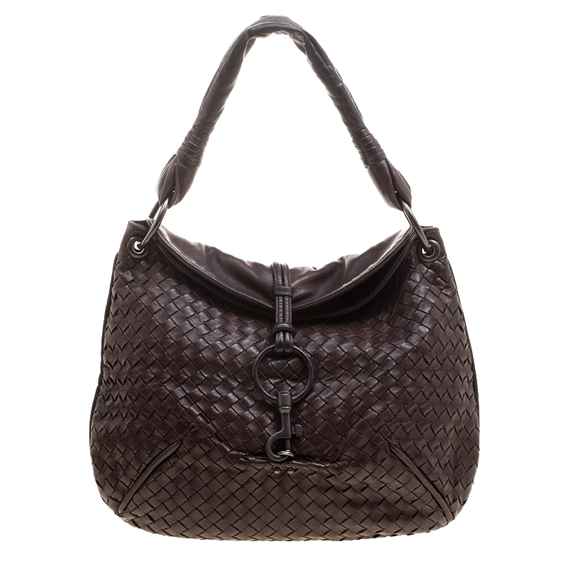 Bottega Veneta Brown Intrecciato Leather Hook Clasp Hobo