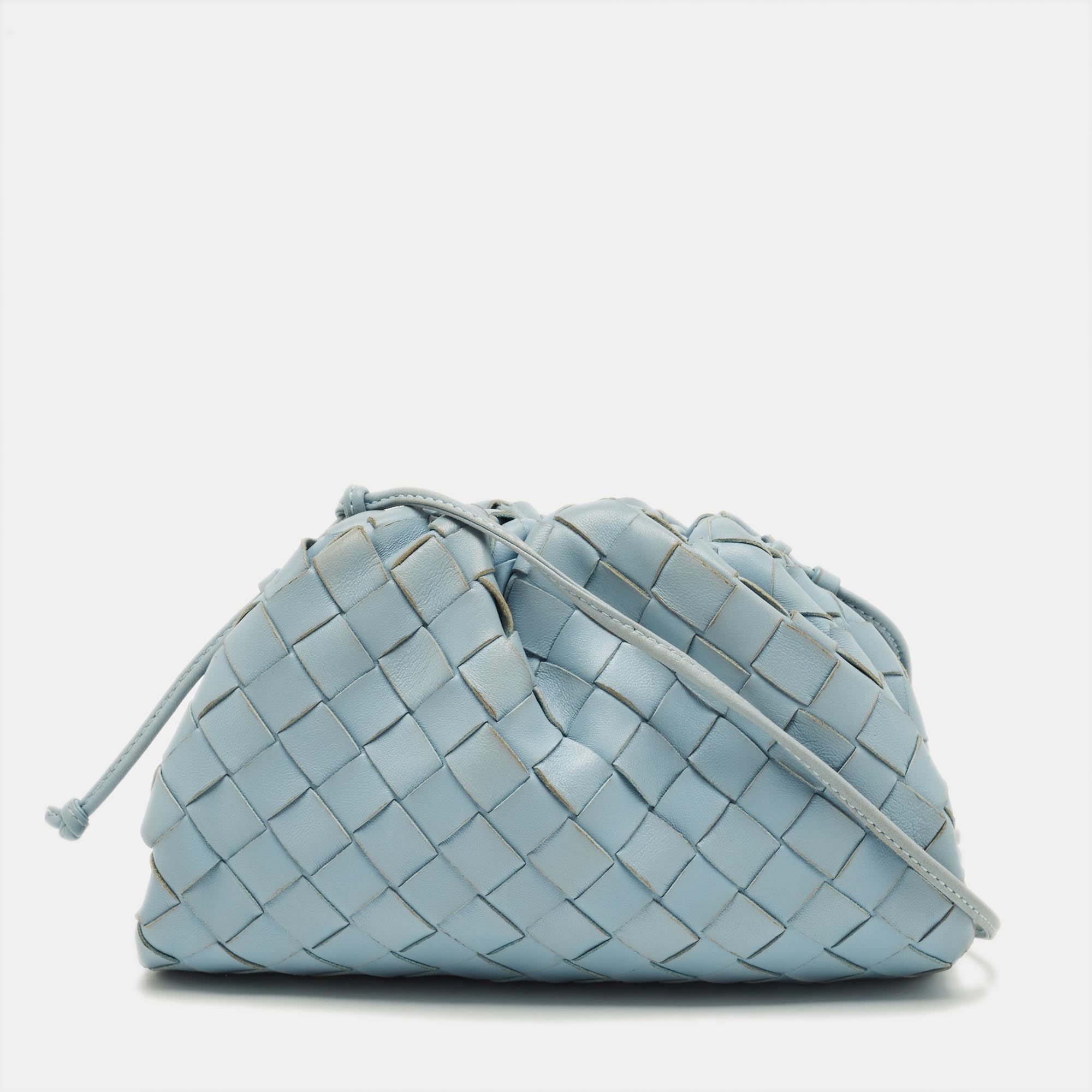 Pre-owned Bottega Veneta Light Blue Intrecciato Leather Mini The Pouch Bag