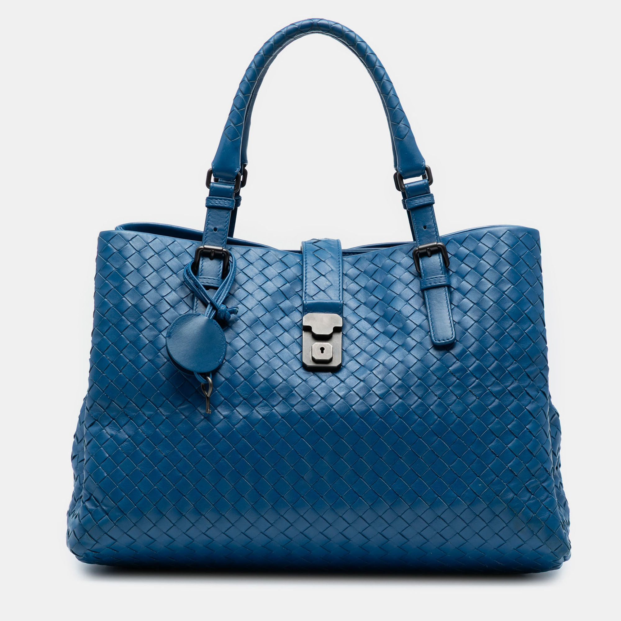 Pre-owned Bottega Veneta Blue Medium Nappa Intrecciato Roma Tote