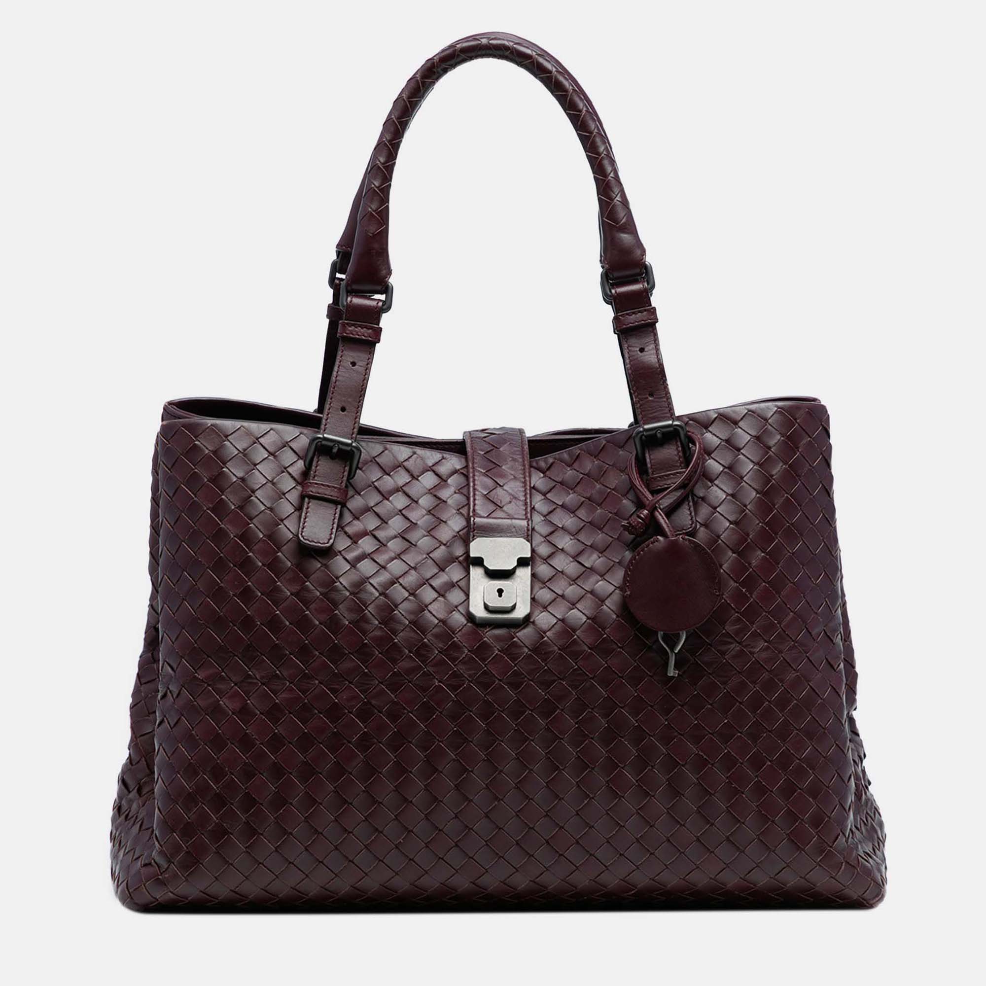 

Bottega Veneta Burgundy Medium Nappa Intrecciato Roma Tote