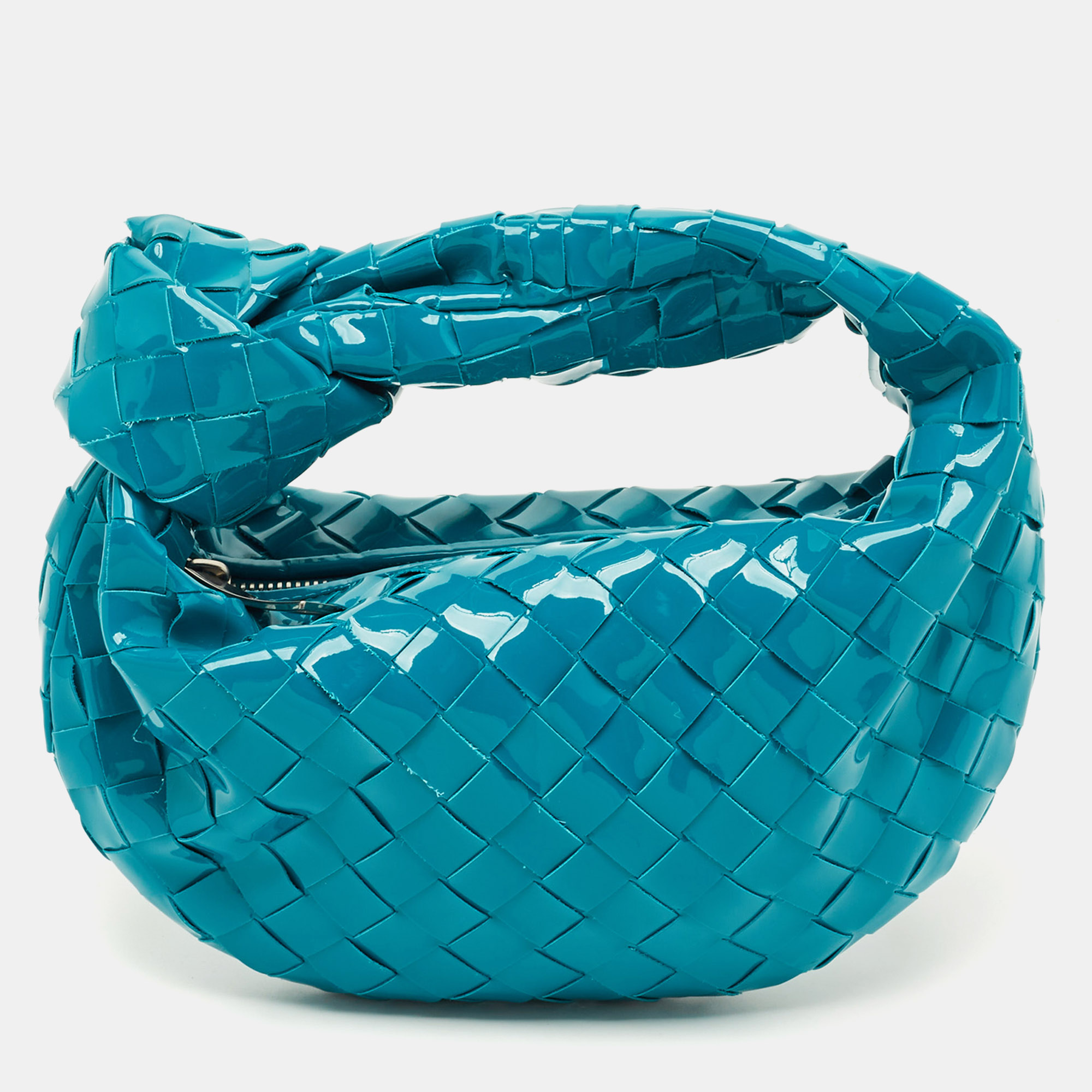 

Bottega Veneta Teal Blue Intrecciato Leather Mini BV Jodie Hobo