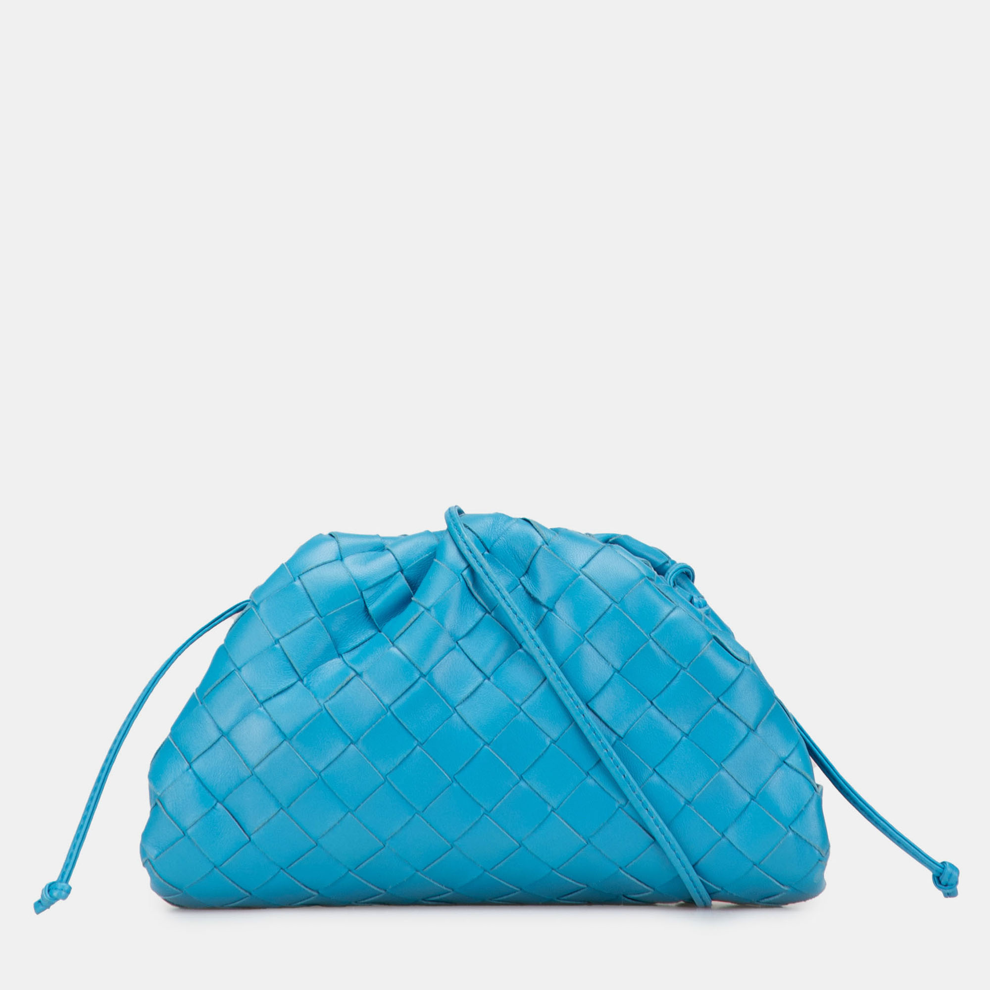 Pre-owned Bottega Veneta Blue Nappa Intrecciato The Mini Pouch Crossbody