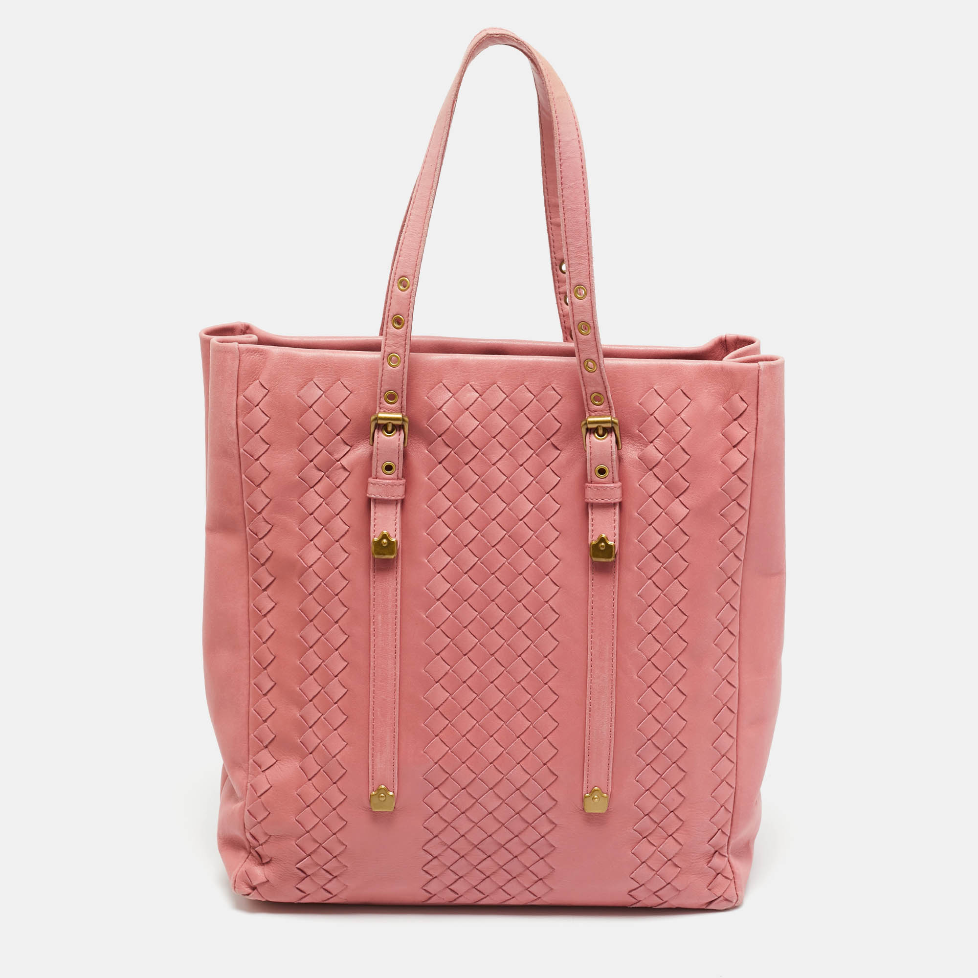 BOTTEGA VENETA Pre-owned Pink Intrecciato Leather Vertical Tote