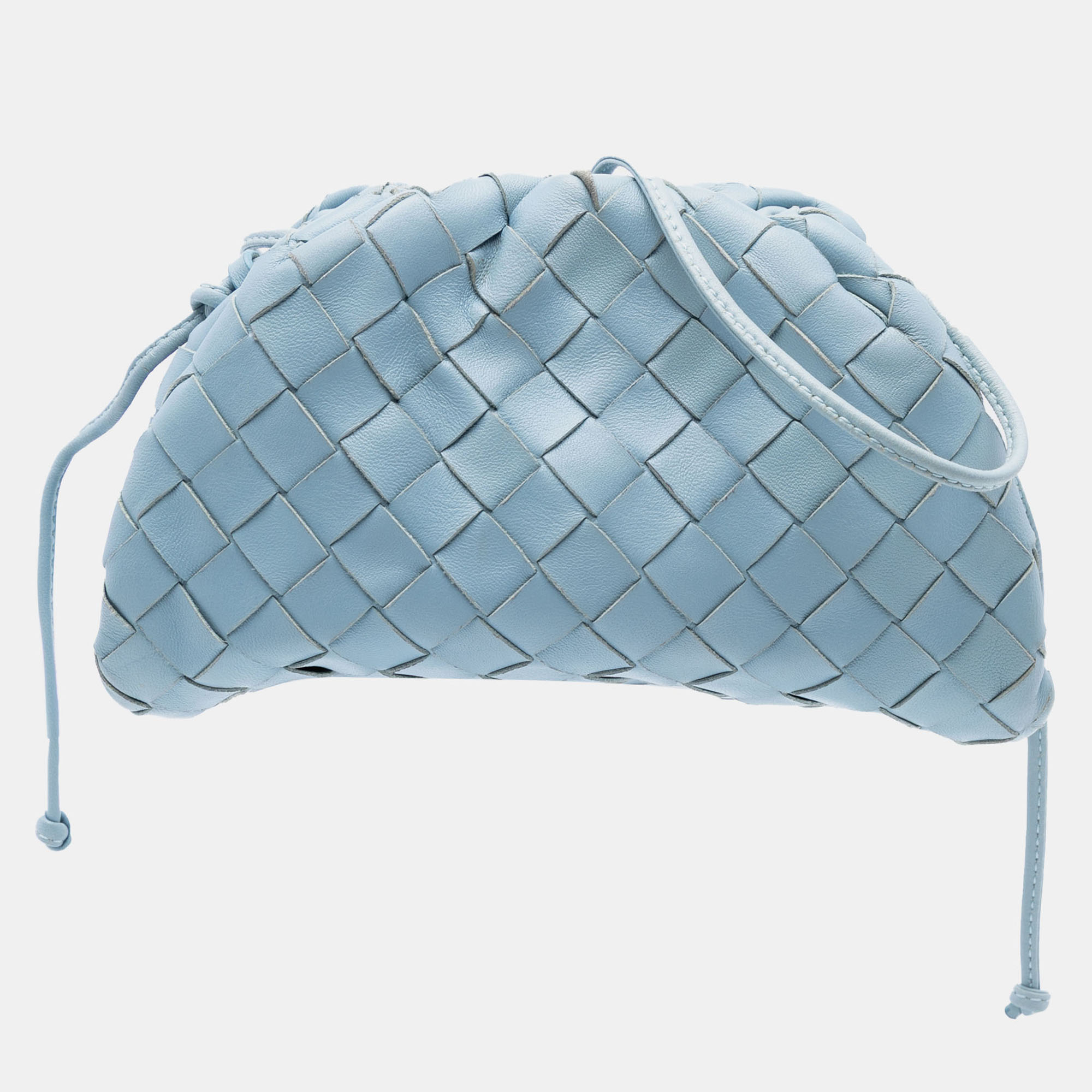 Pre-owned Bottega Veneta Blue Nappa Intrecciato The Mini Pouch Crossbody