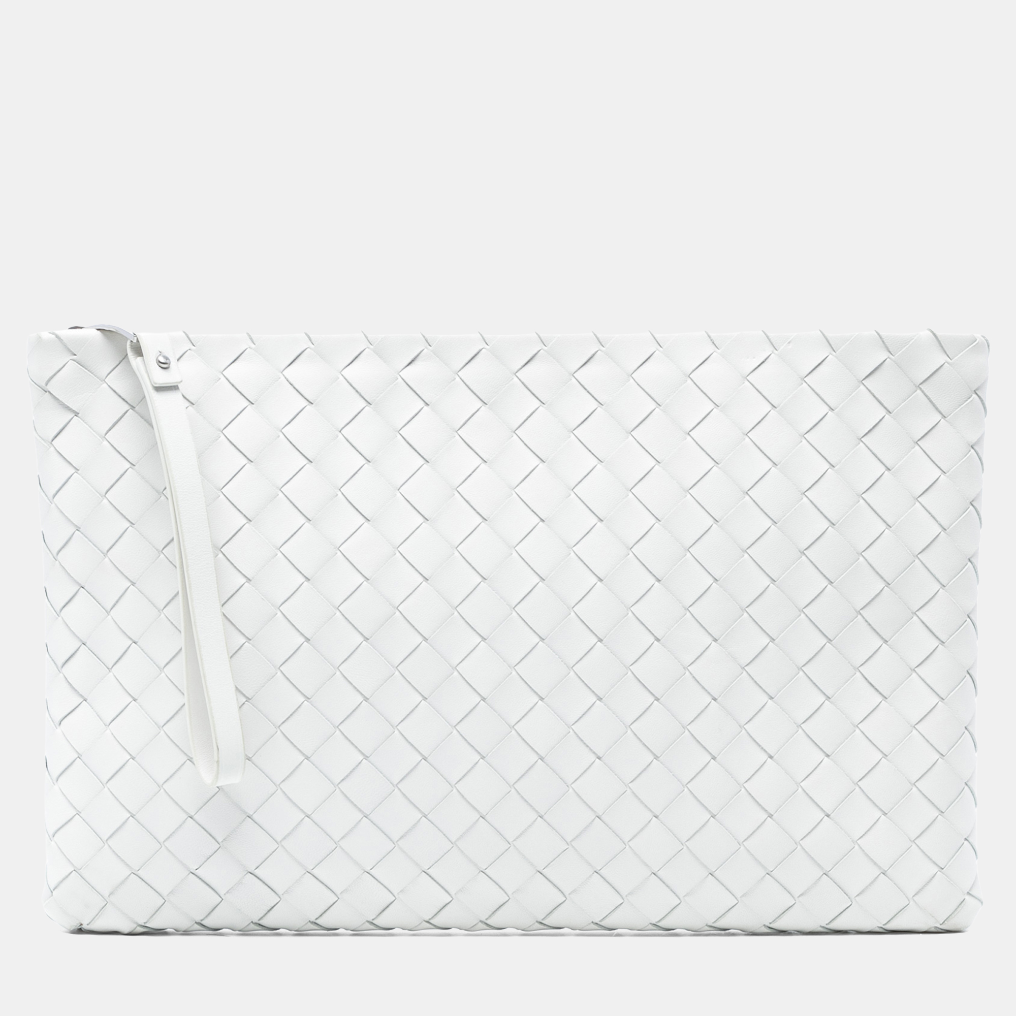 Pre-owned Bottega Veneta White Nappa Intrecciato Wristlet Clutch