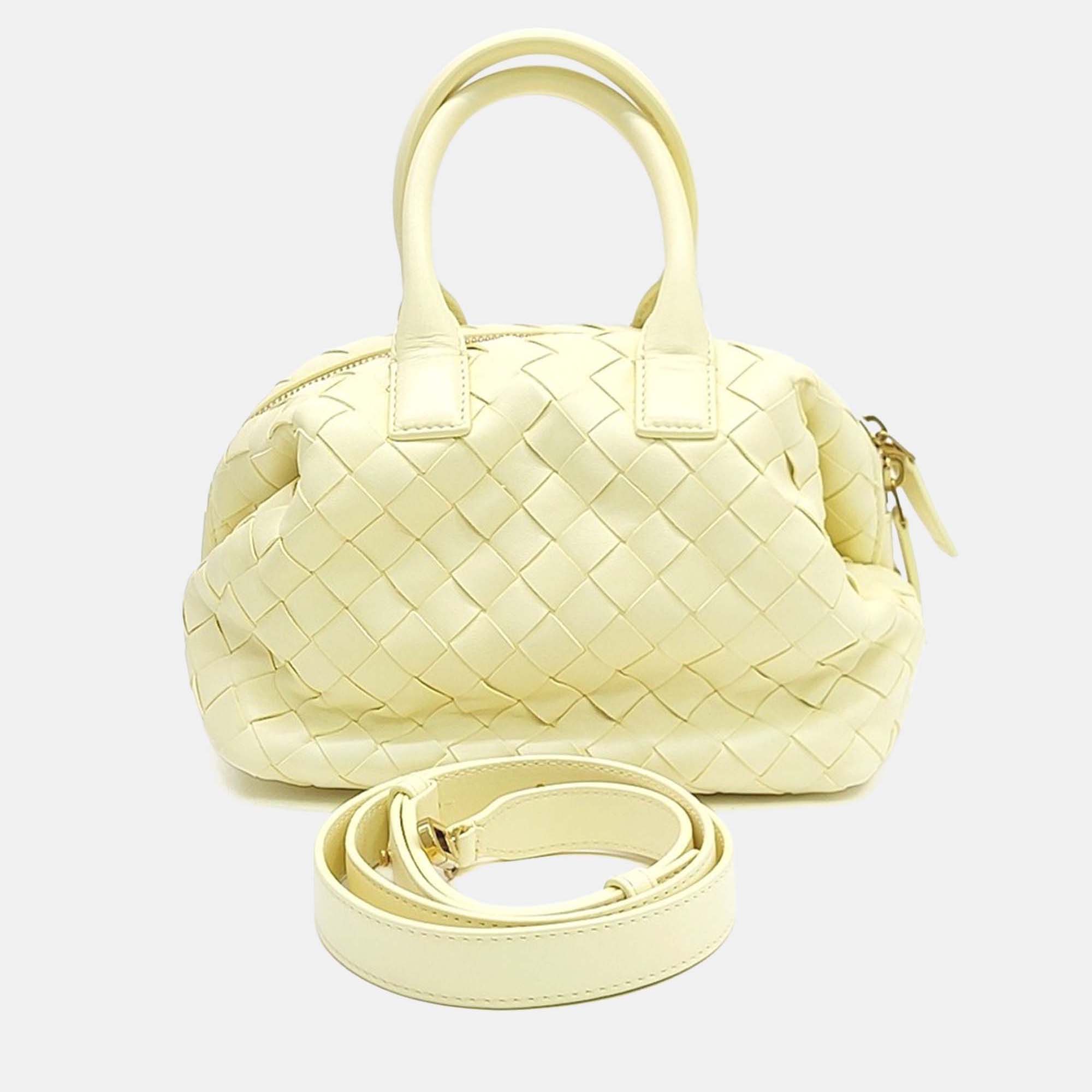 Pre-owned Bottega Veneta Yellow Leather Bauletto Mini Tote And Shoulder Bag