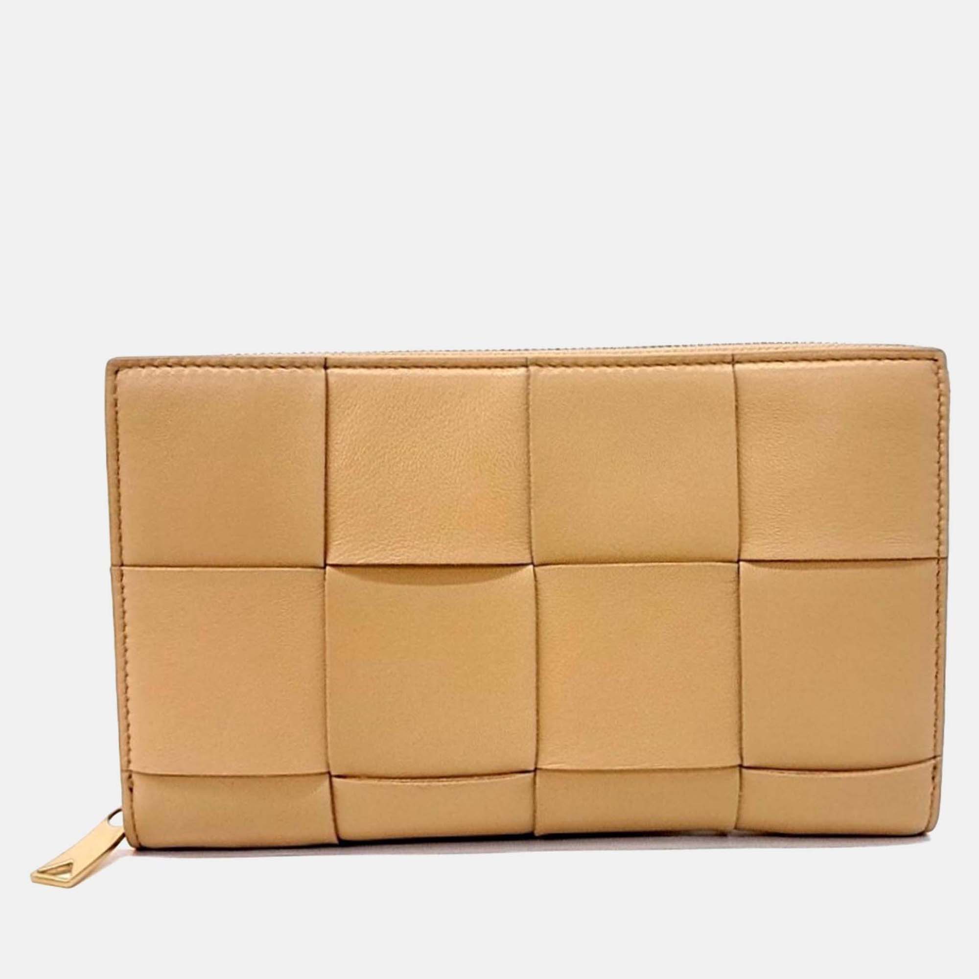 

Bottega Veneta Beige Leather Cassette Zipper Long Wallet
