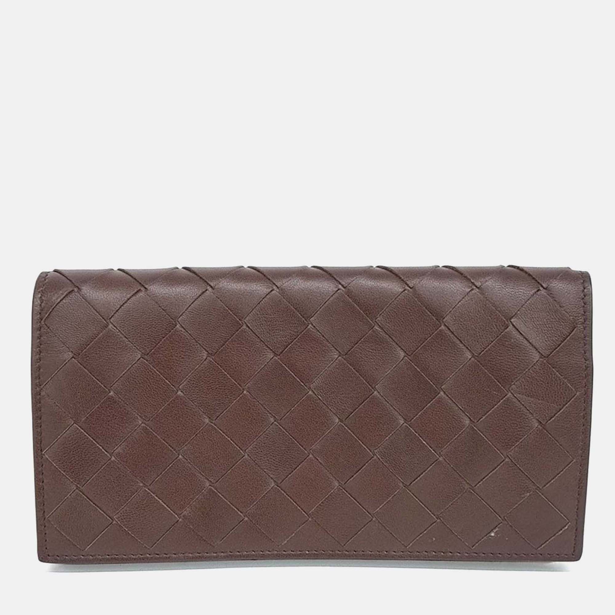 

Bottega Veneta Brown Leather Mesh Long Wallet