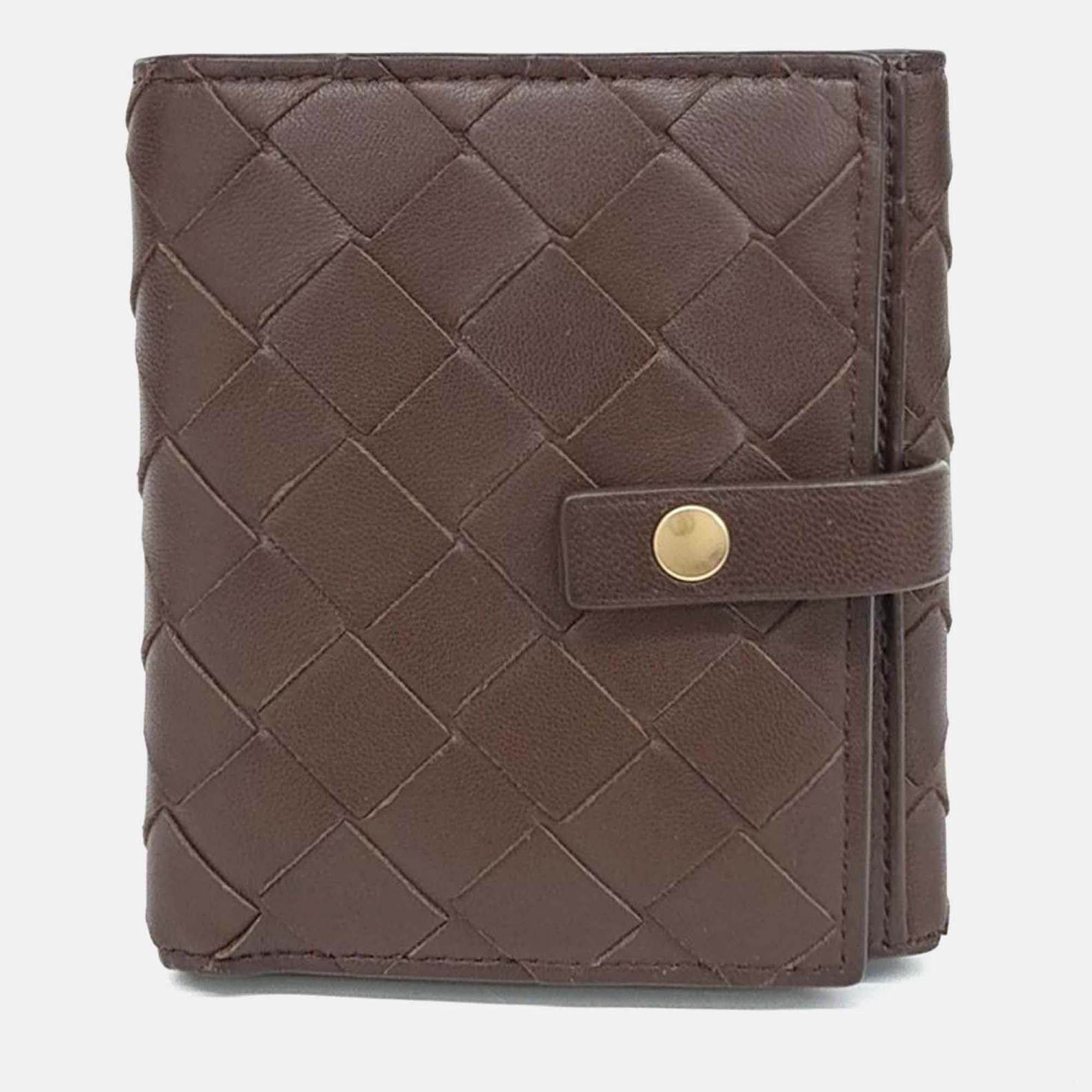 

Bottega Veneta Brown Leather mesh bi-fold wallet
