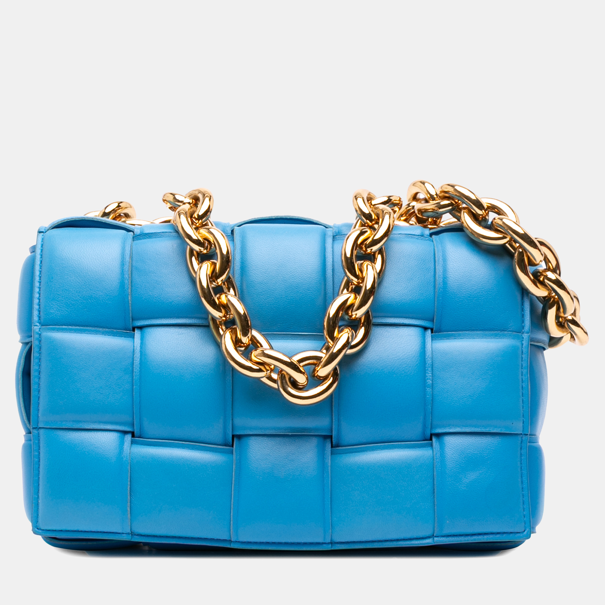 

Bottega Veneta Blue Nappa Intrecciato Padded Chain Cassette Satchel