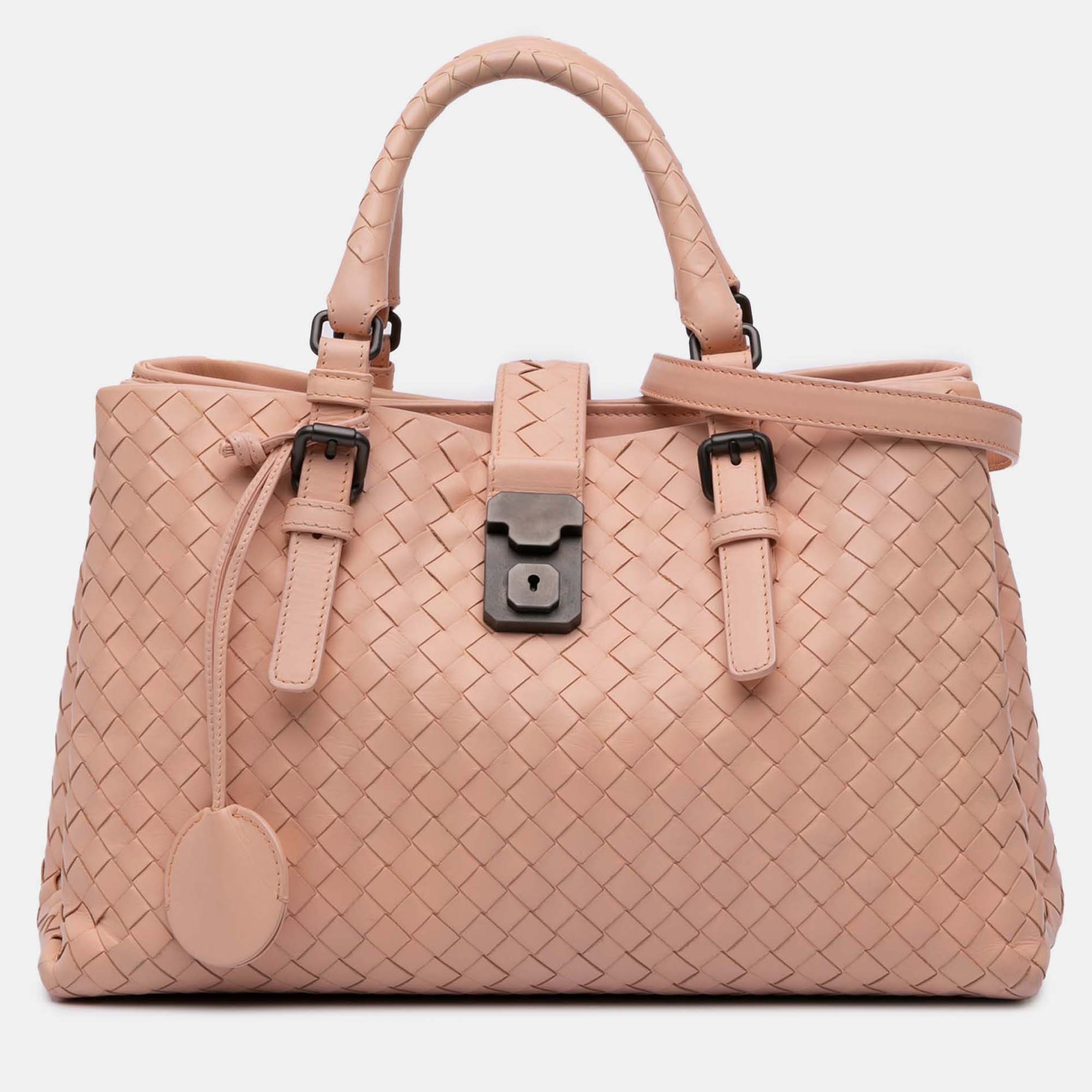 

Bottega Veneta Pink Small Nappa Intrecciato Roma Satchel