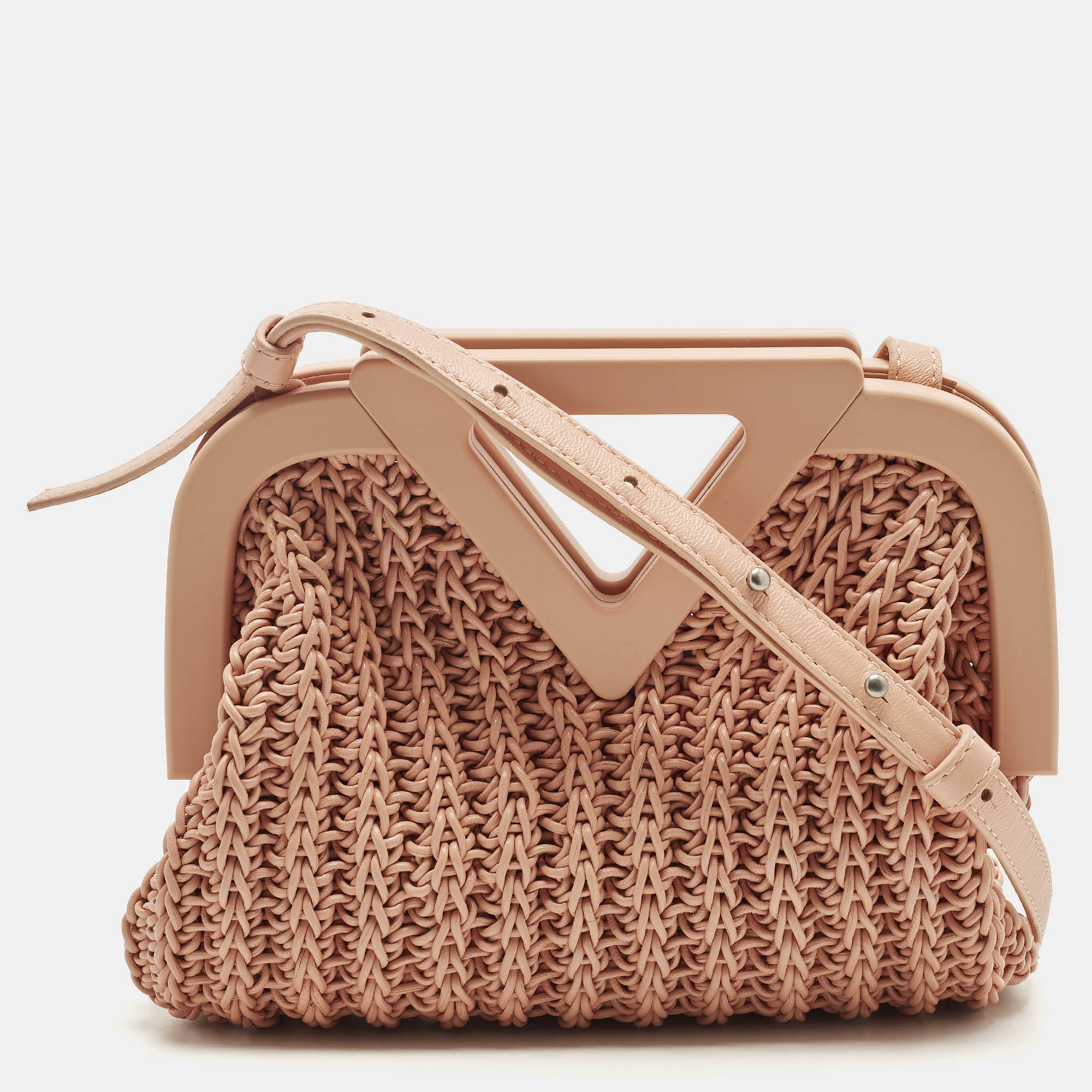 

Bottega Veneta The Point  Peach Woven Leather Crossbody Bag, Orange