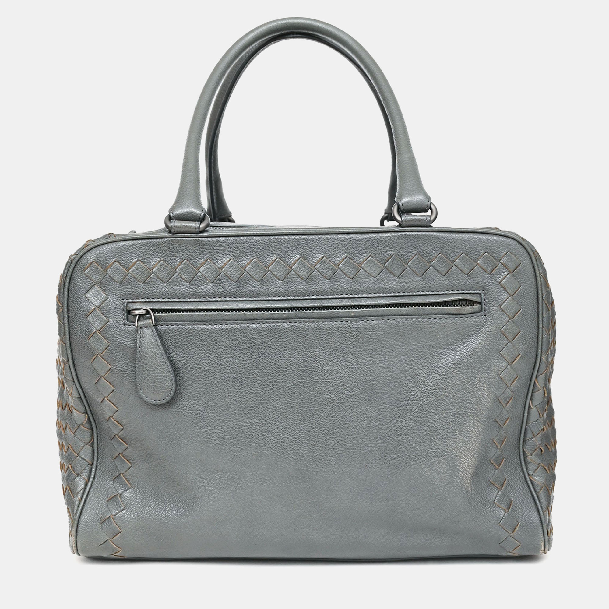 

Bottega Veneta Grey Intrecciato Leather Zip Bag