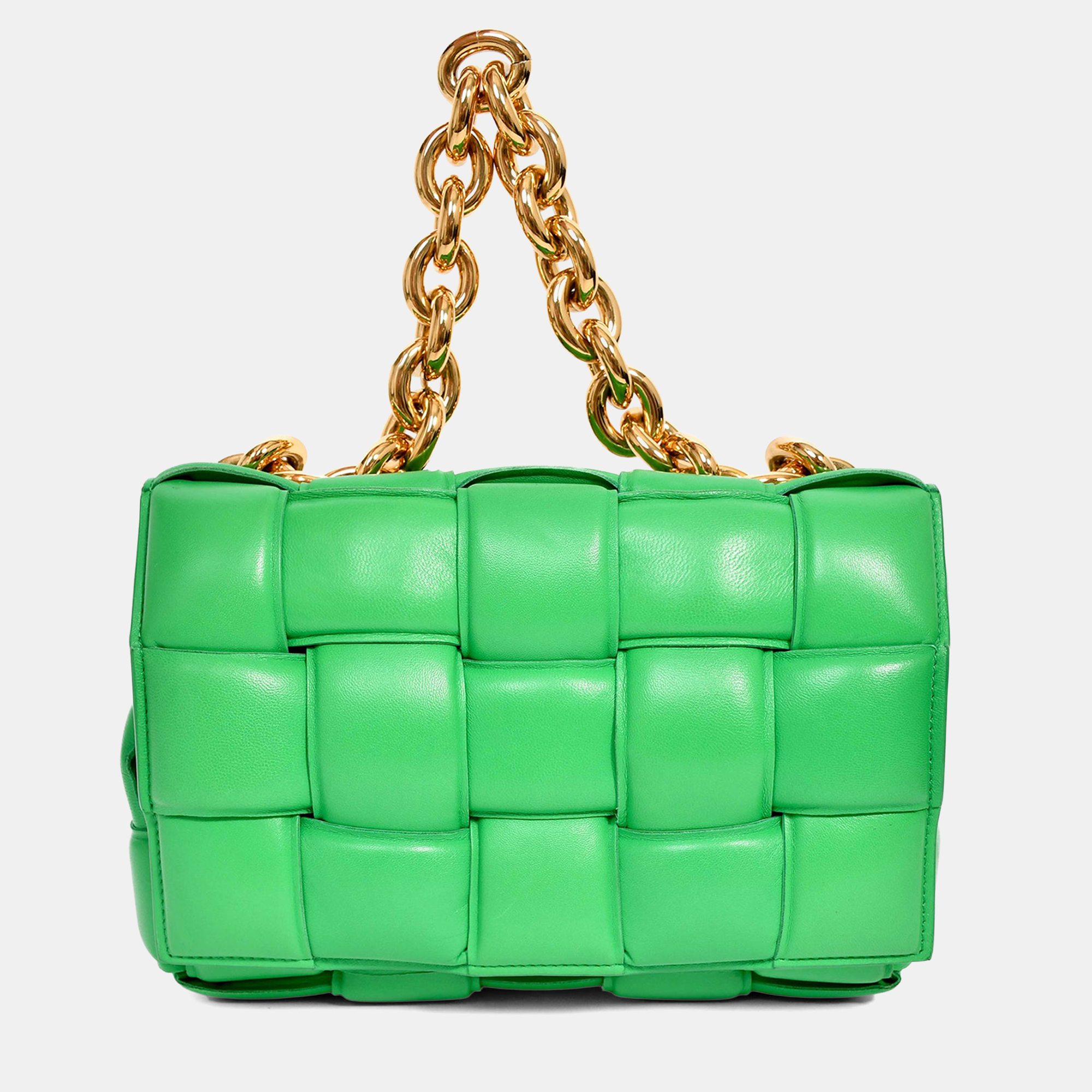 

Bottega Veneta Green Leather Padded Cassette on Chain