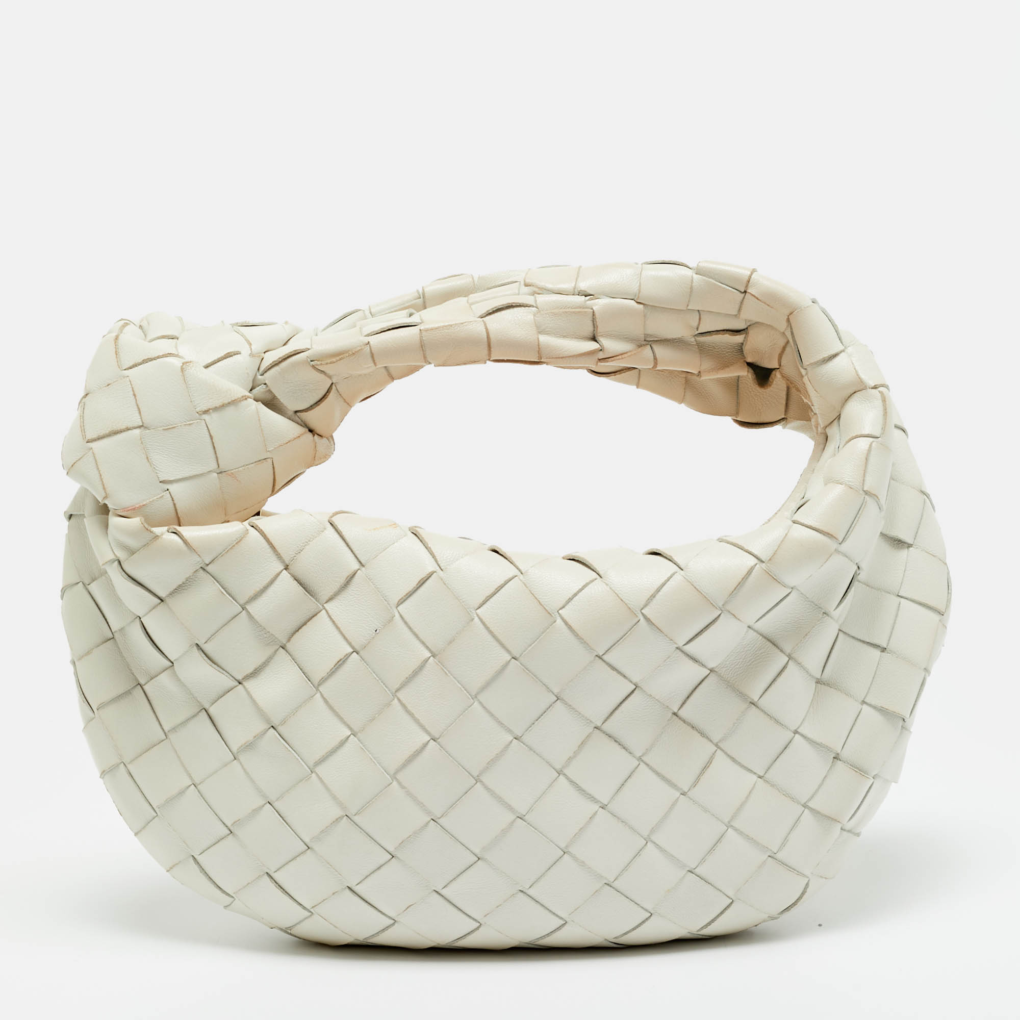 

Bottega Veneta Mini BV Jodie White Intrecciato Leather Hobo