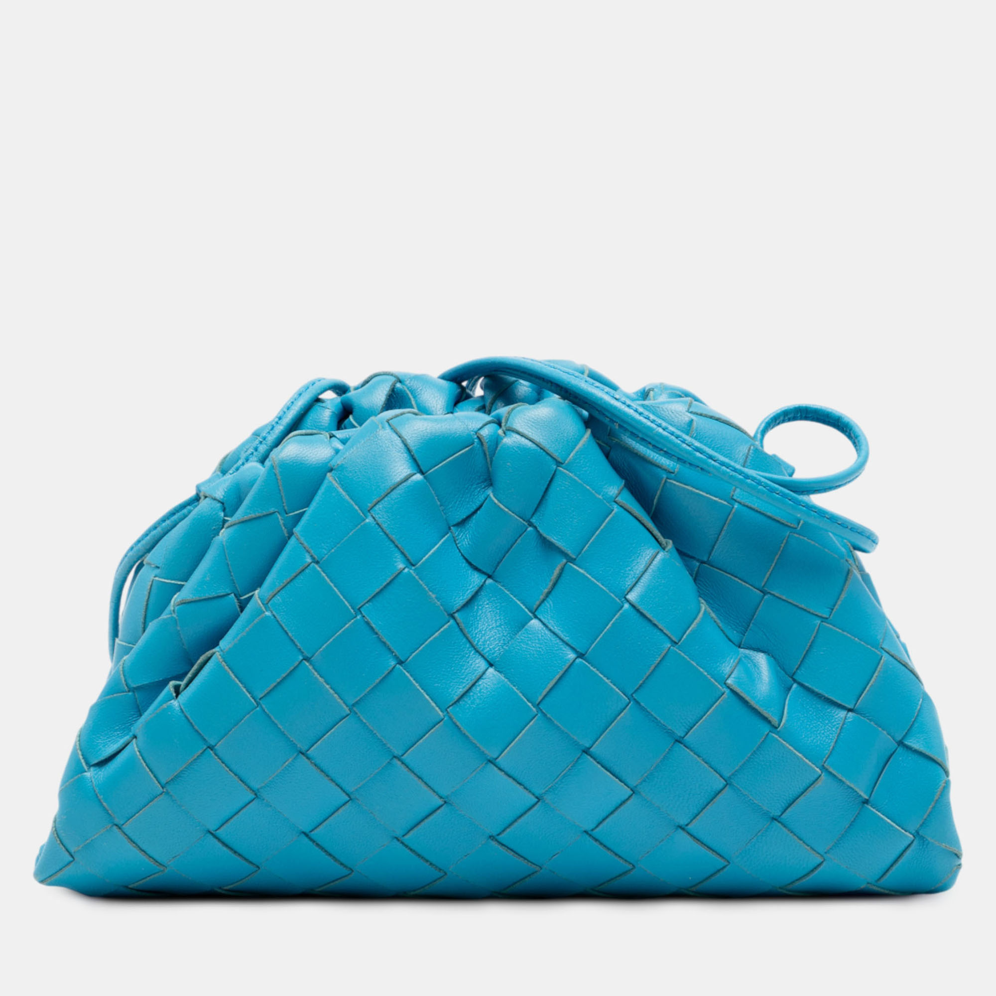 Pre-owned Bottega Veneta Blue Nappa Intrecciato The Mini Pouch Crossbody