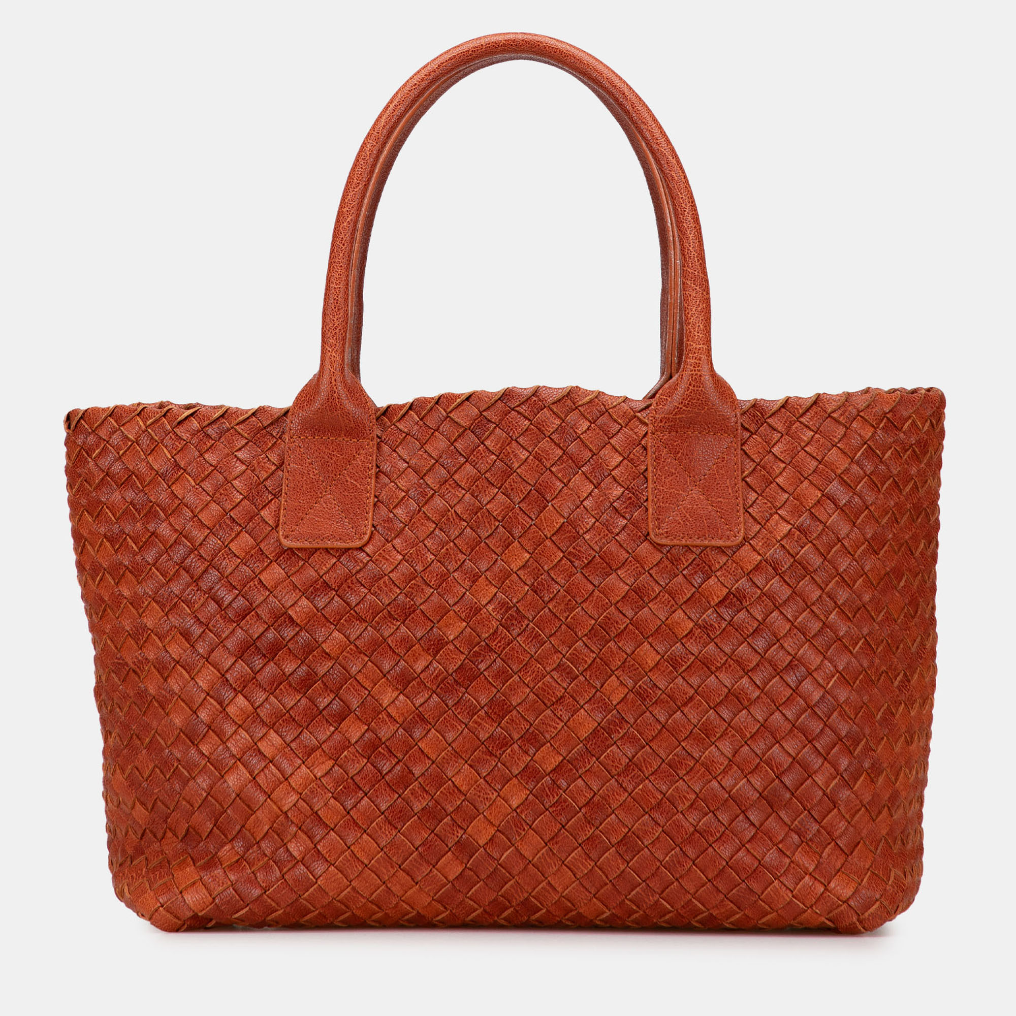 Pre-owned Bottega Veneta Brown Small Lambskin Intreccio Cabat Tote