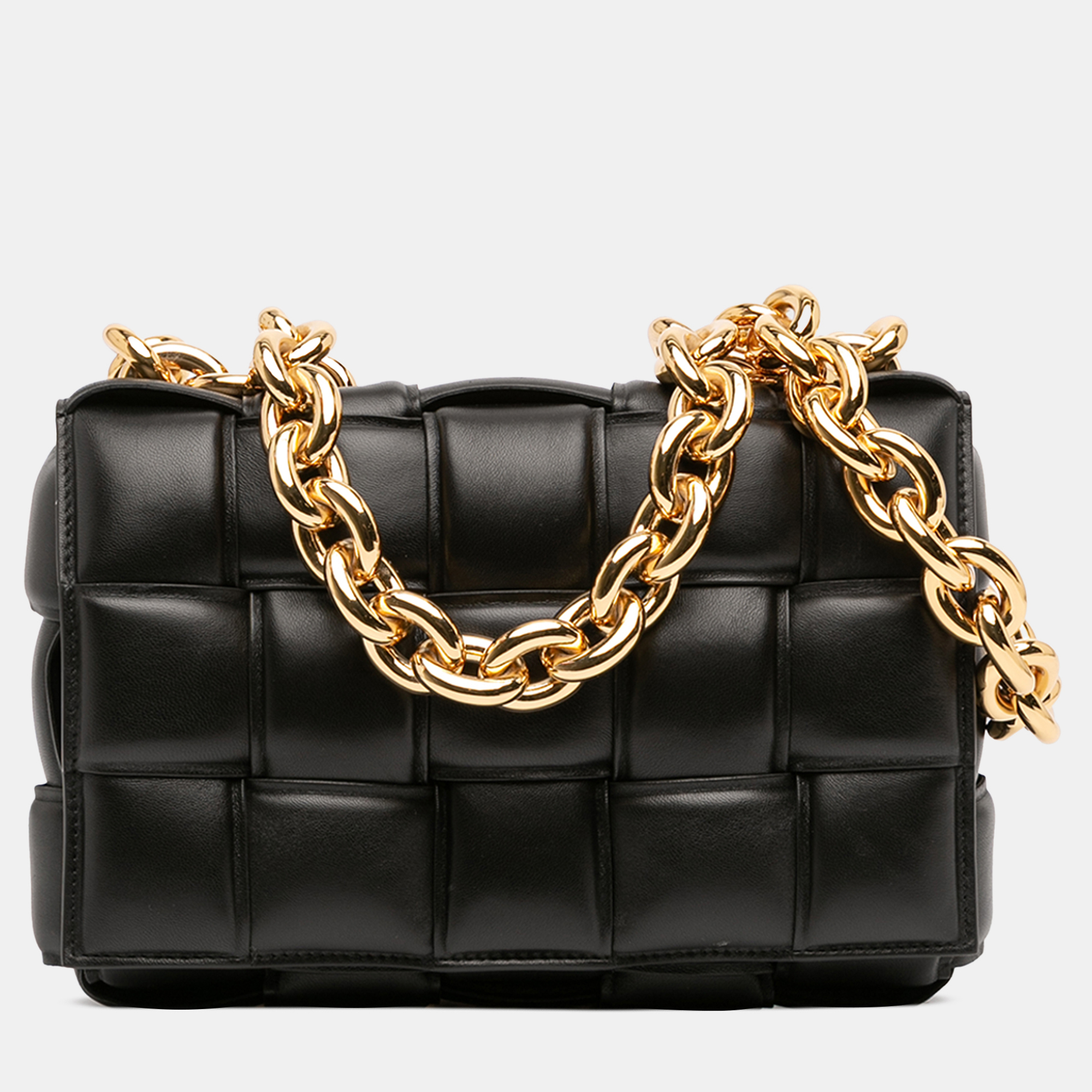 

Bottega Veneta Black Nappa Intrecciato Padded Chain Cassette Satchel