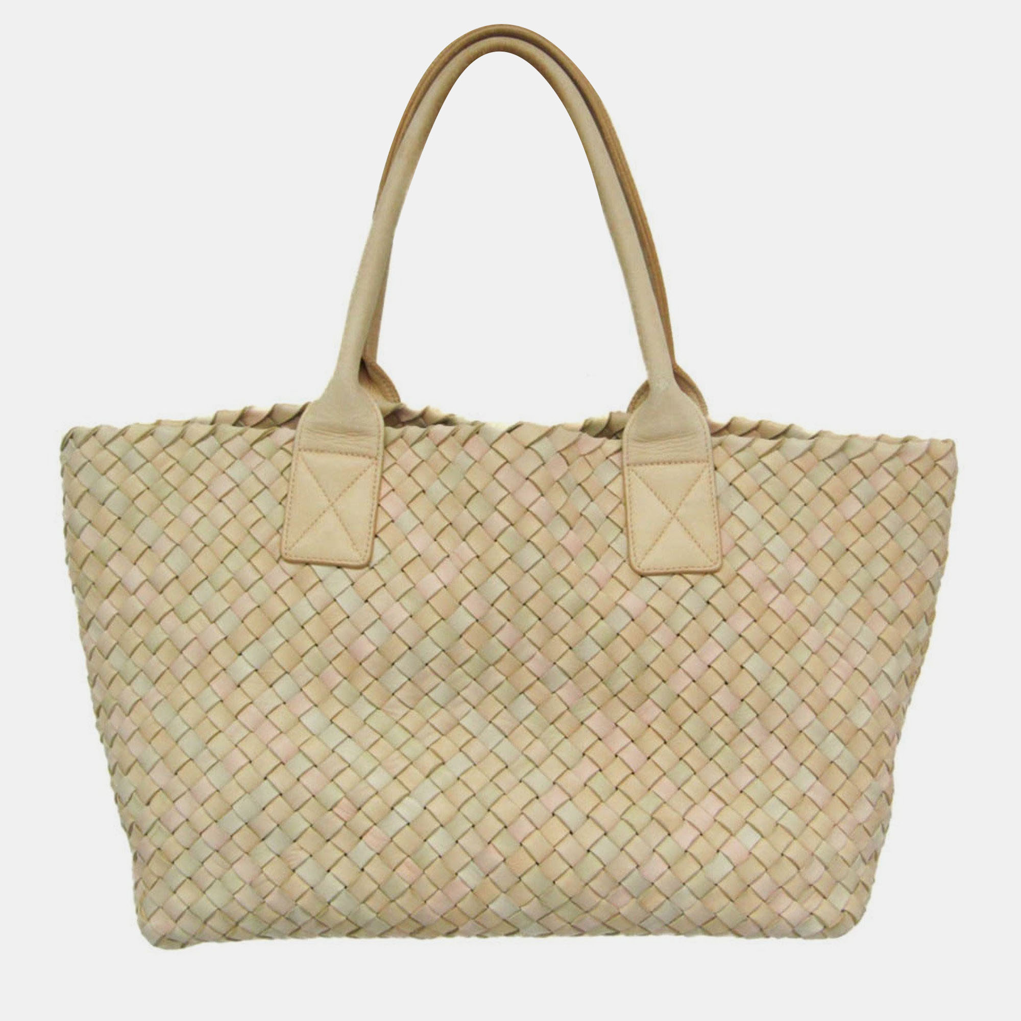 Pre-owned Bottega Veneta Intrecciato Cabas Pm Leather Tote Bag Cream In White
