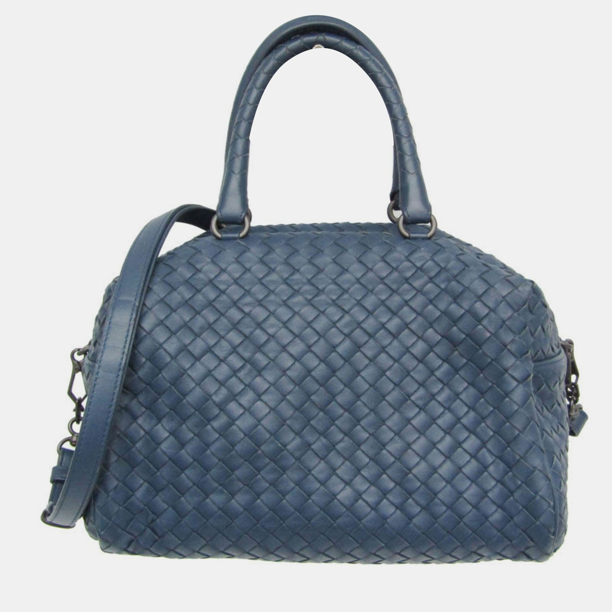 

Bottega Veneta Intrecciato Small Boston Bag Leather Shoulder Bag Blue