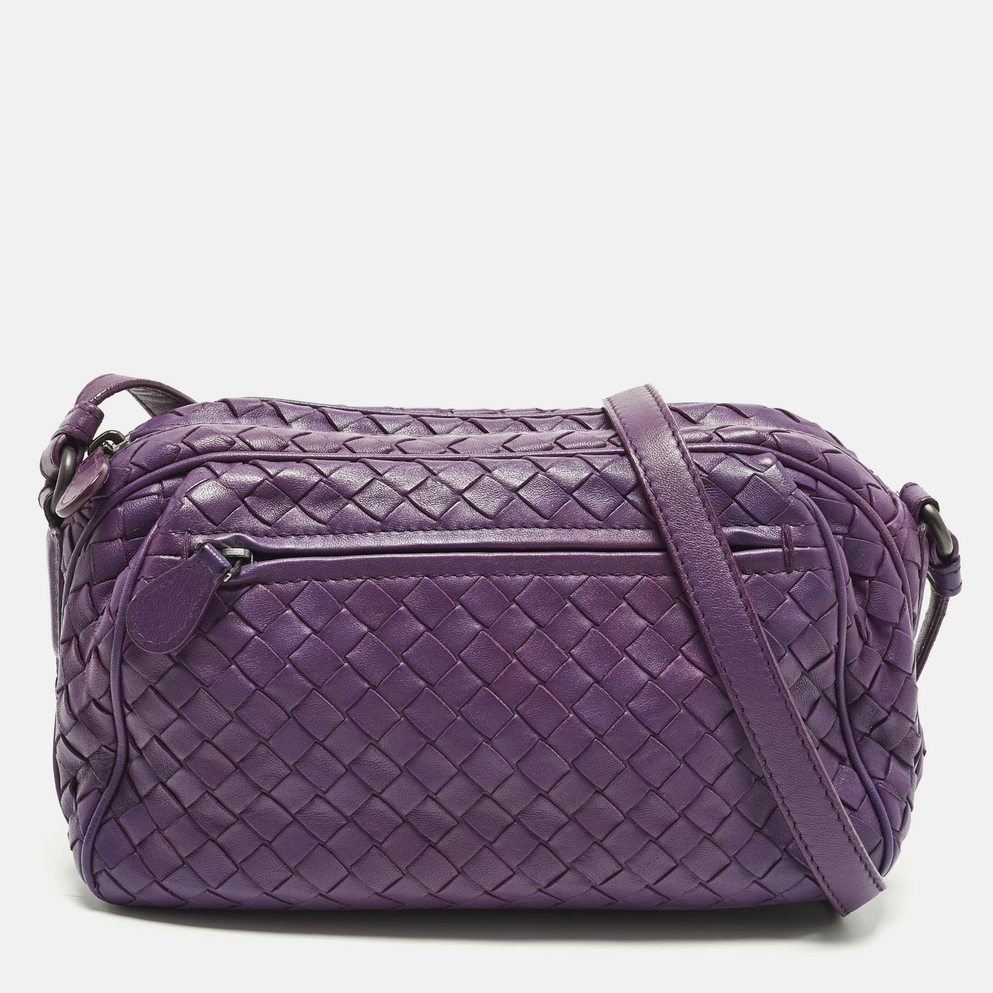 

Bottega Veneta Pocket Purple Intrecciato Leather Camera Crossbody Bag