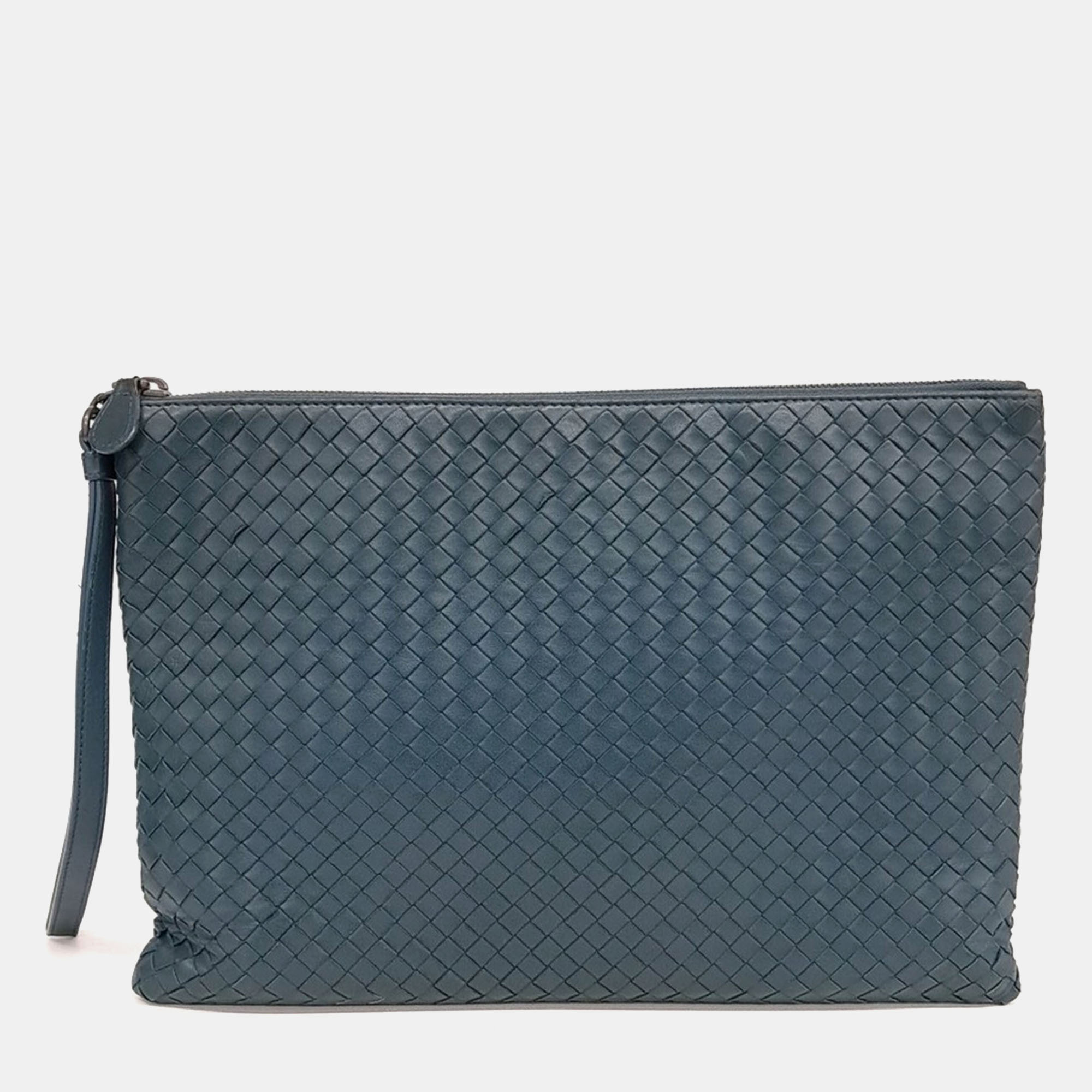 Pre-owned Bottega Veneta Blue Leather Mesh Clutch