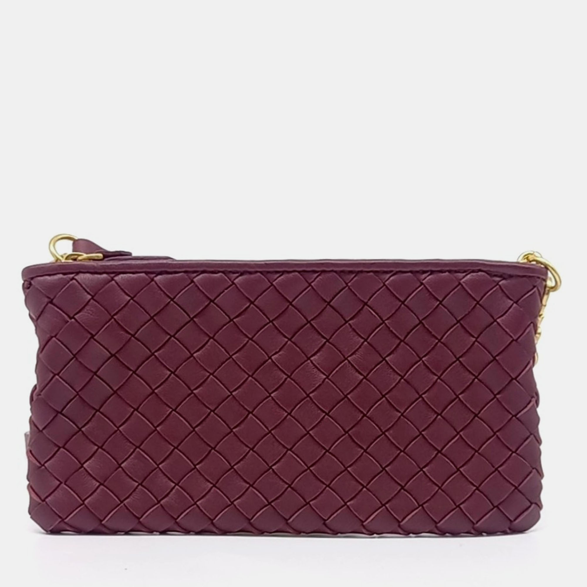 

Bottega Veneta Burgundy Leather Mesh Pouch Bag