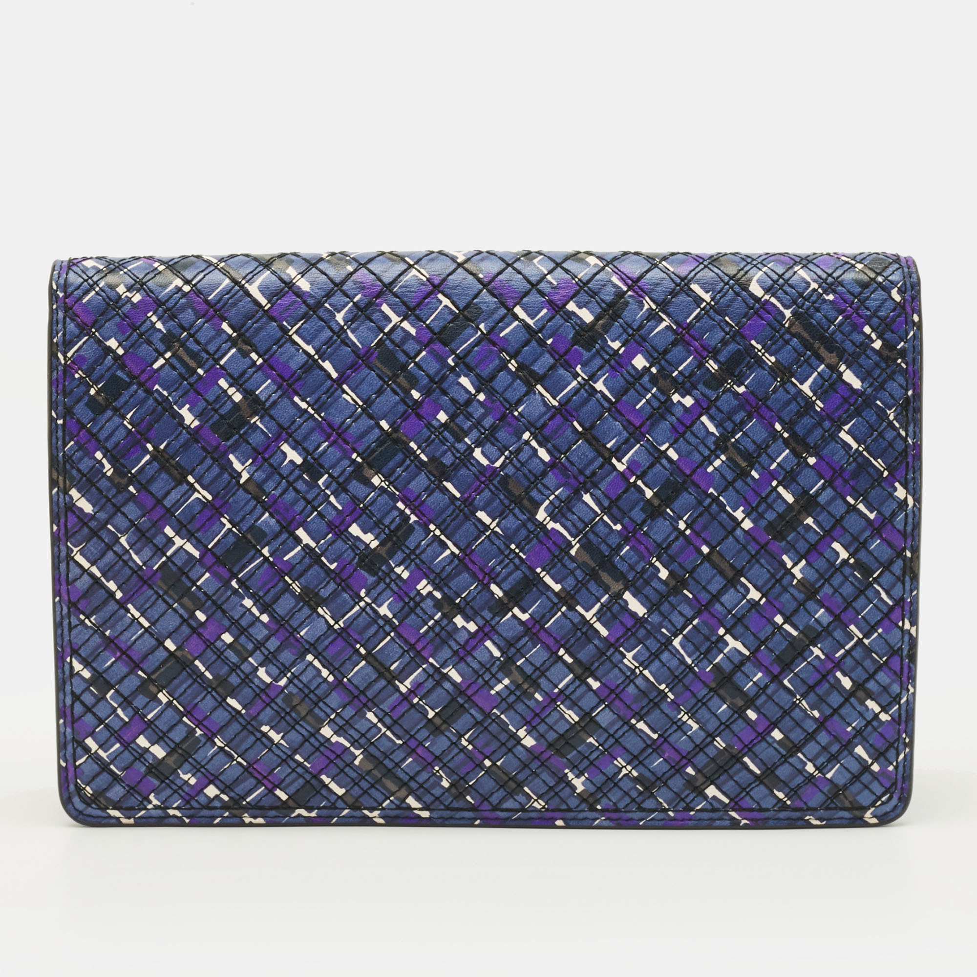 Pre-owned Bottega Veneta Blue/purple Intrecciato Leather Flap Clutch