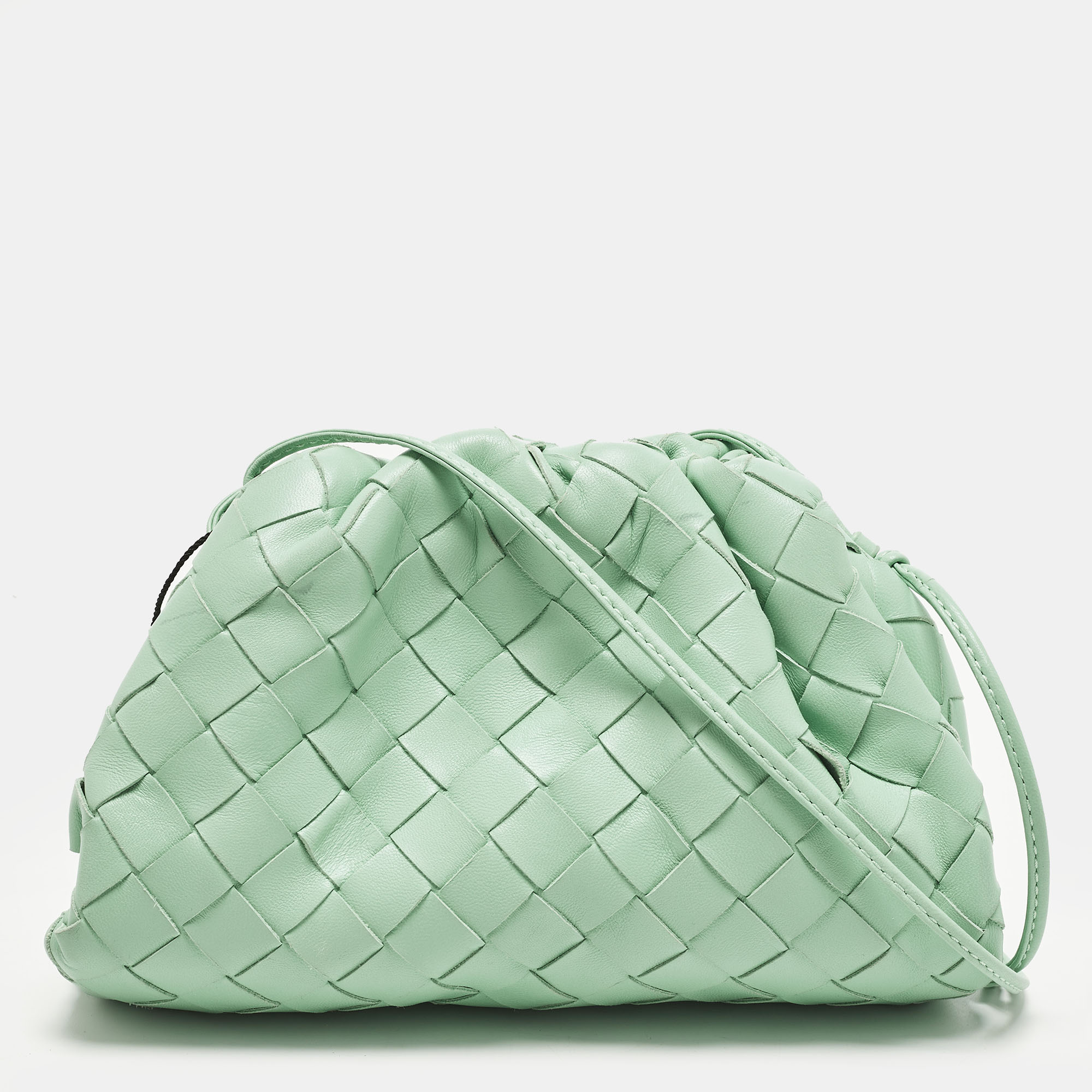 Pre-owned Bottega Veneta The Pouch Mini Light Green Intrecciato Leather Bag