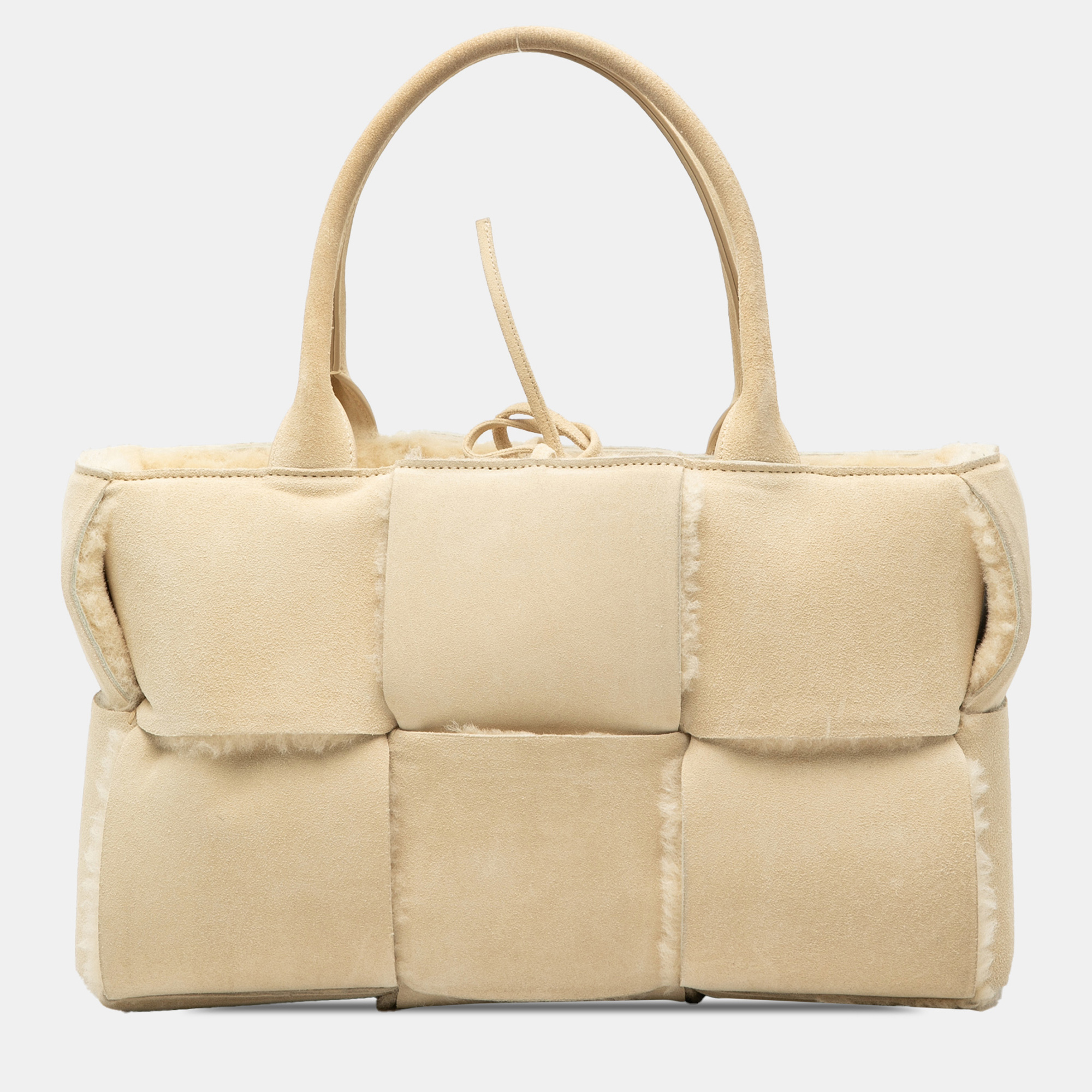 Pre-owned Bottega Veneta Brown Small Suede And Shearling Maxi Intrecciato Arco Tote